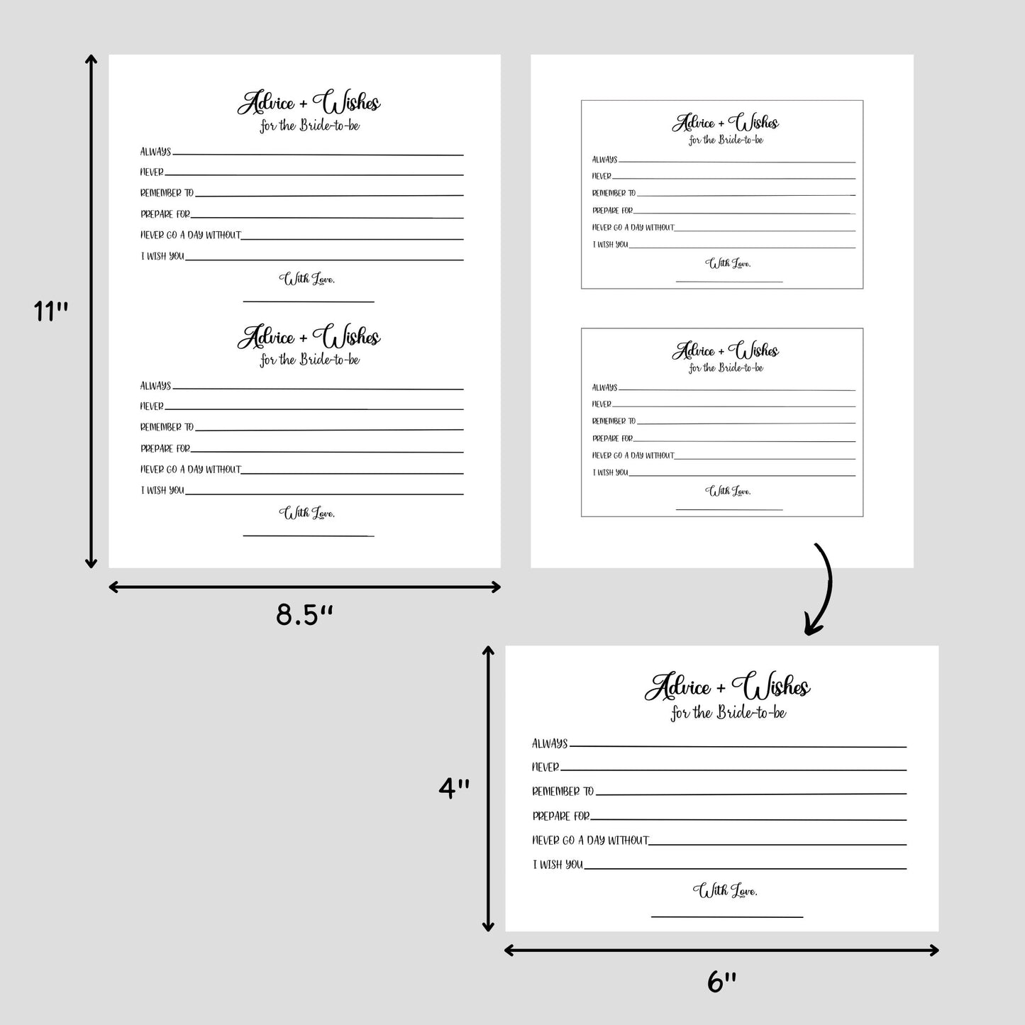 Bridal Shower Advice and Wishes Card Printable, Favorite Memory With the Bride, Minimalist Wedding Shower Party Games, Wedding Advice Card