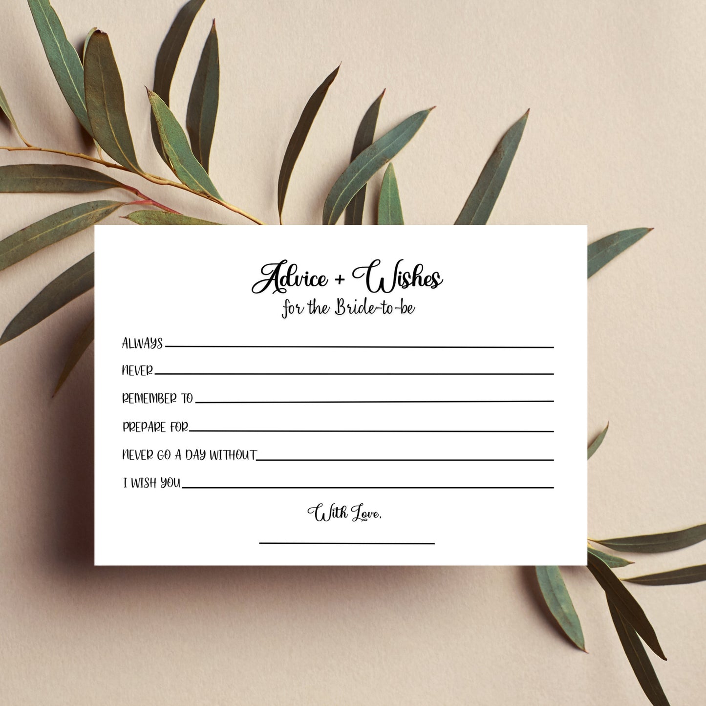 Bridal Shower Advice and Wishes Card Printable, Favorite Memory With the Bride, Minimalist Wedding Shower Party Games, Wedding Advice Card