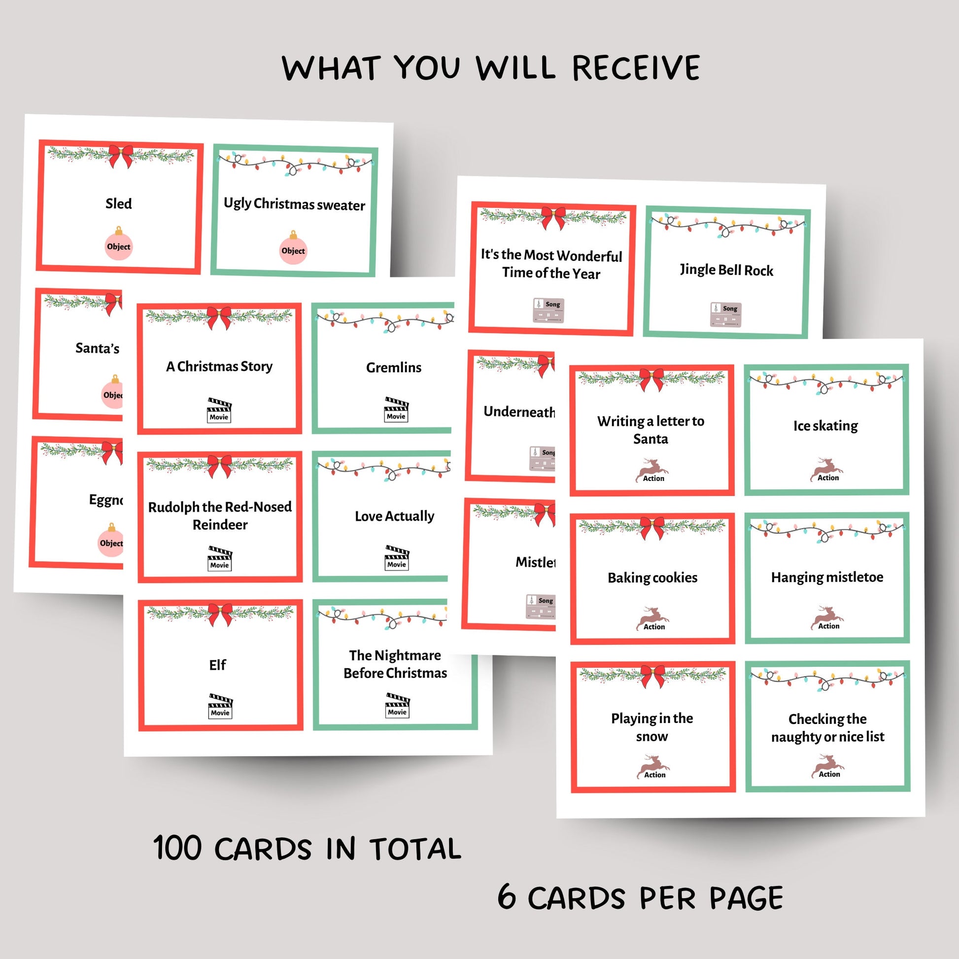Christmas Charades Game Printable, Holiday Party Activity for Family, Adults and Kids, Office Party, Classroom Game, Xmas Pictionary Cards