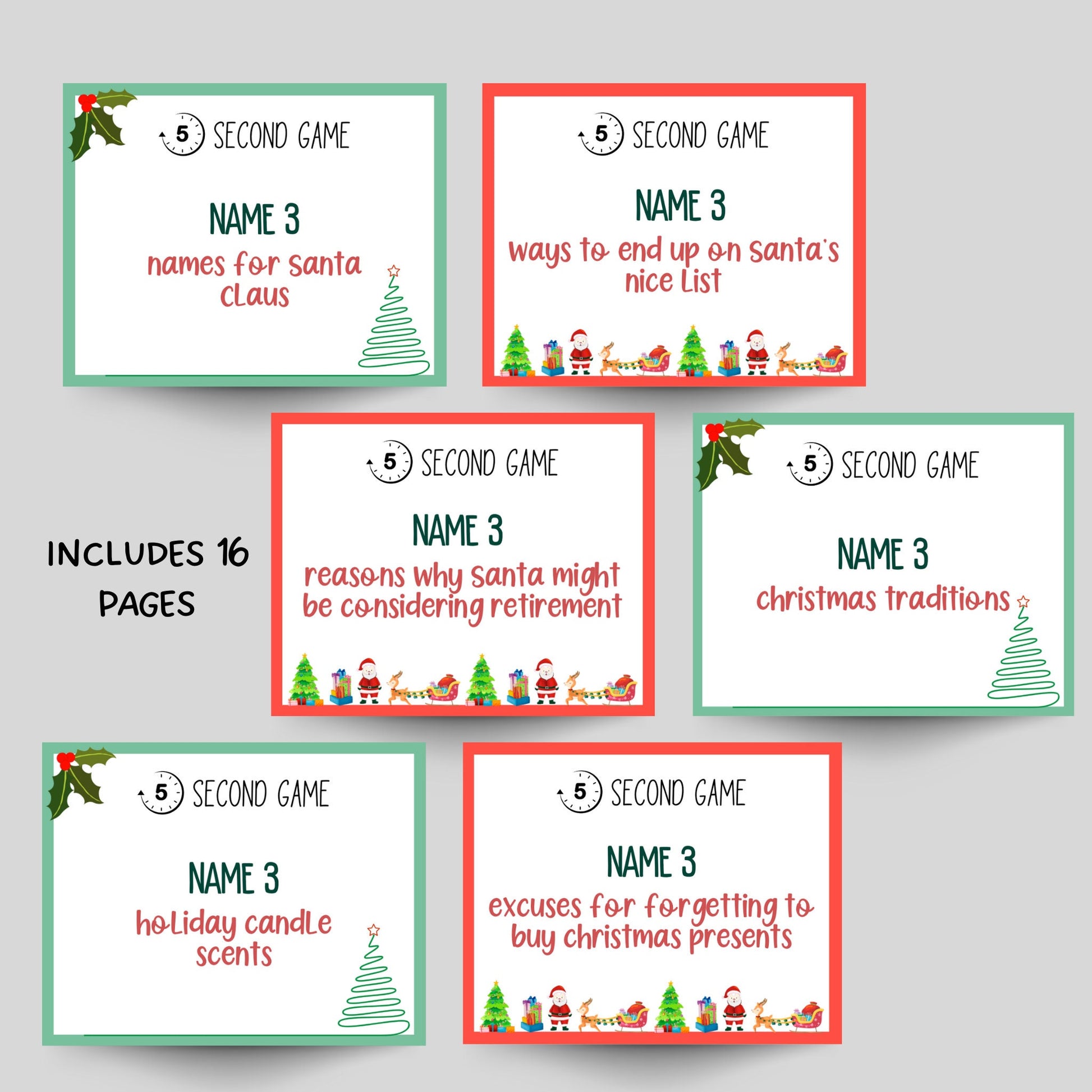 Christmas 5 Second Game Printable, Christmas Party Game Adults Kids, Friends Family Xmas Trivia, Holiday Office Activity Classroom Game Idea