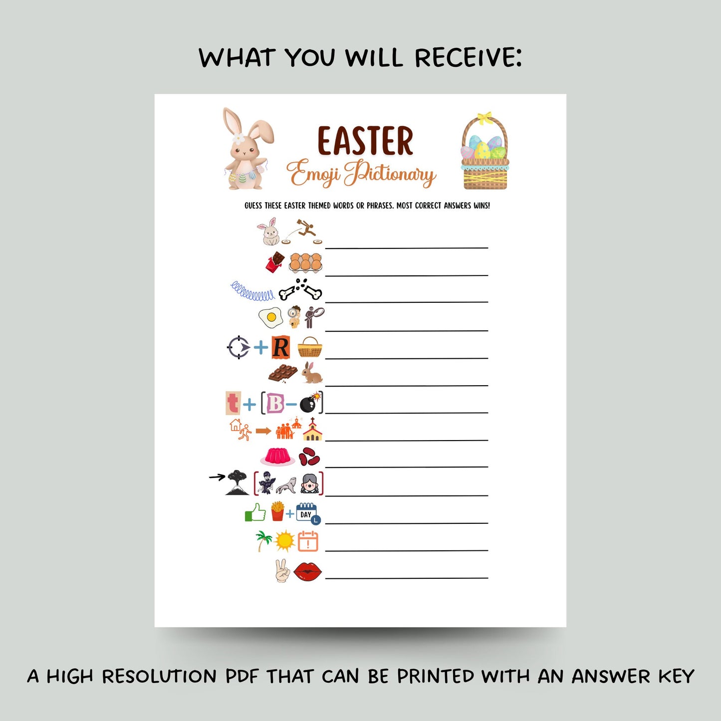 Easter Emoji Pictionary Printable, Easter Party Game for Kids, Easter Activity for Adults, Fun Family Game, Classroom Game, Easter Decor
