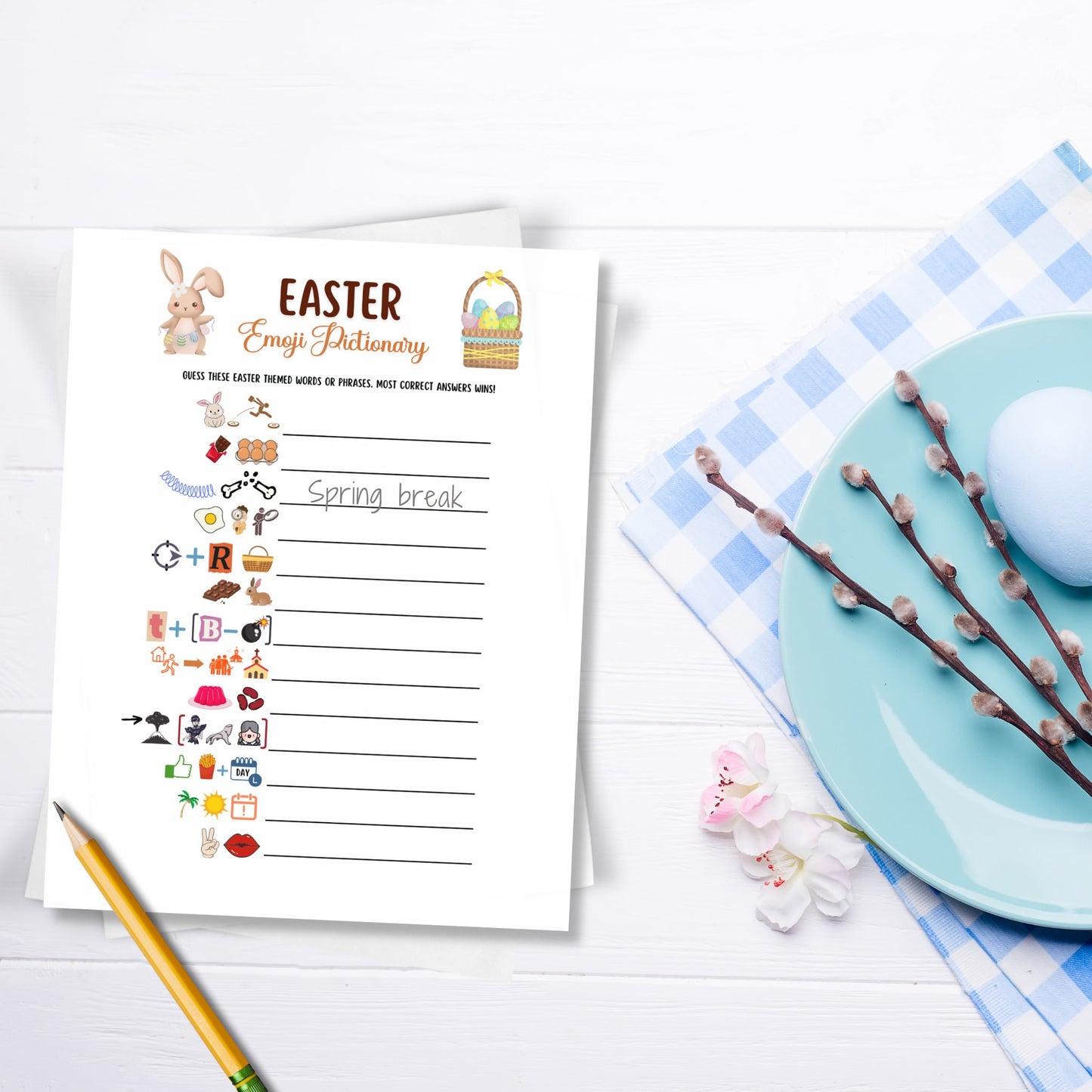Easter Emoji Pictionary Printable, Easter Party Game for Kids, Easter Activity for Adults, Fun Family Game, Classroom Game, Easter Decor
