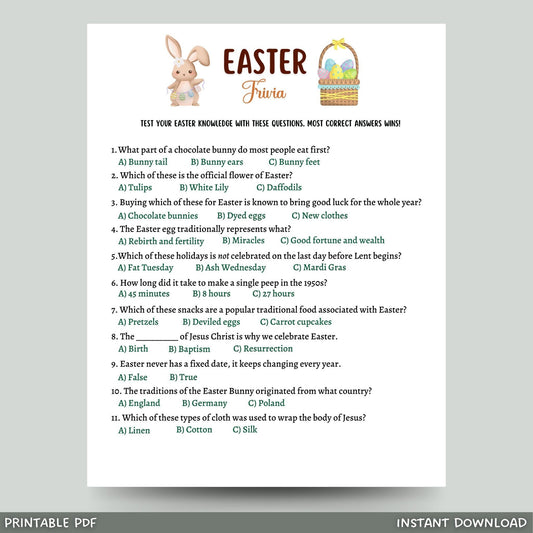 Easter Trivia Party Game Printable, Easter Games, Easter Activity for Kids and Adults, Fun Easter Dinner Game, Family Game, Classroom Game