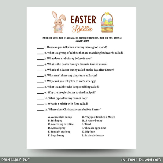 Easter Riddle Me This Game Printable, Easter Party Game, Easter Activity Kids, Trivia Quiz Adults, Dinner Game, Family Game, Classroom Game