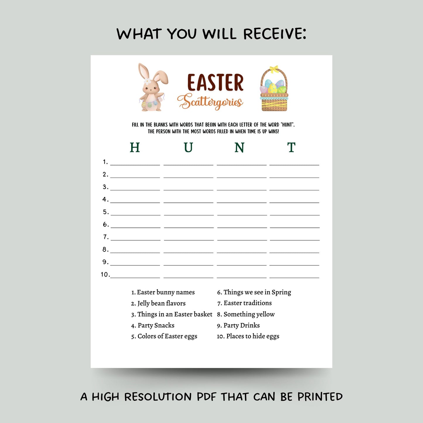 Easter Scattergories Game Printable, Easter Party Game, Easter Activity Kids, Easter Sunday Dinner Game Adults, Family Game, Classroom Game