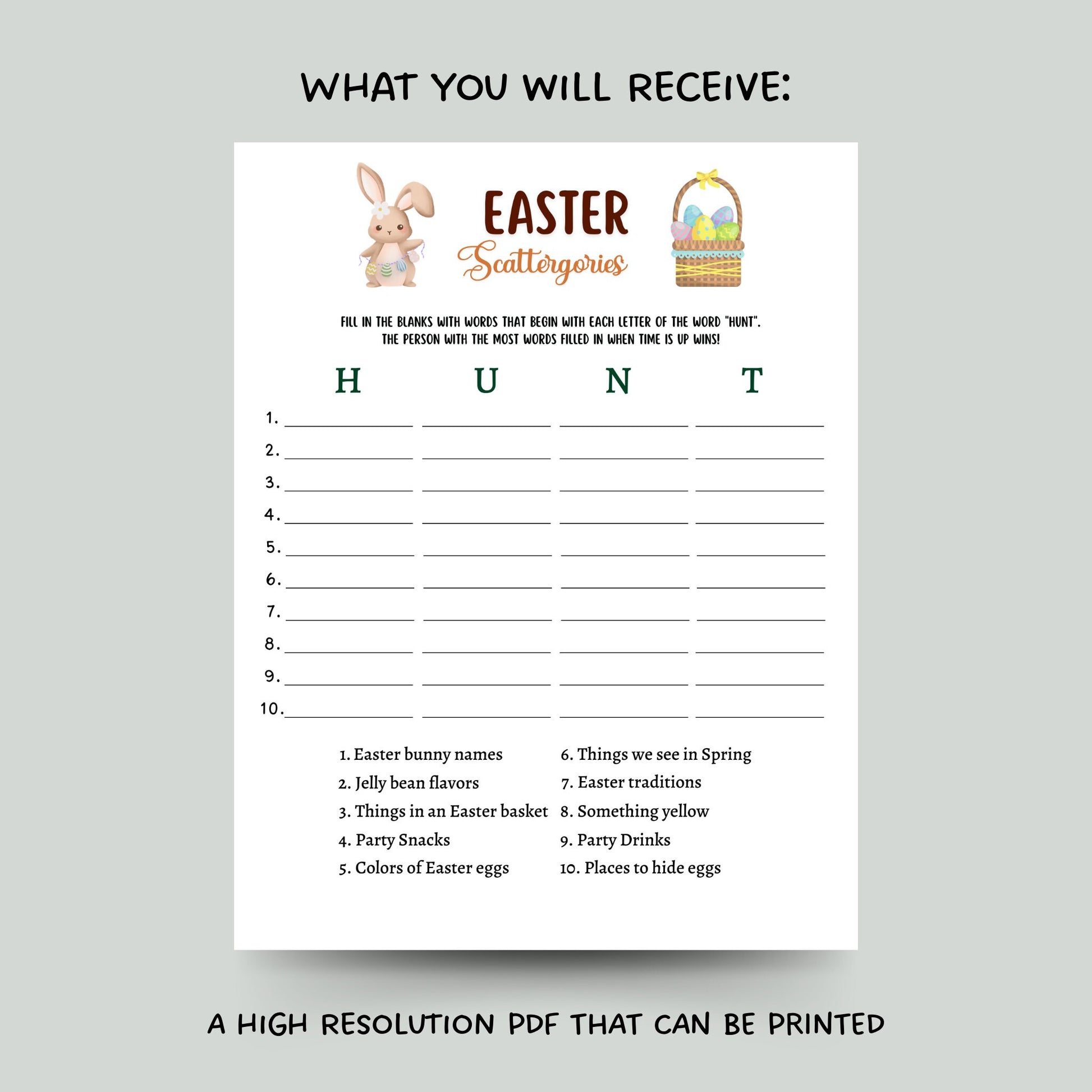 Easter Scattergories Game Printable, Easter Party Game, Easter Activity Kids, Easter Sunday Dinner Game Adults, Family Game, Classroom Game