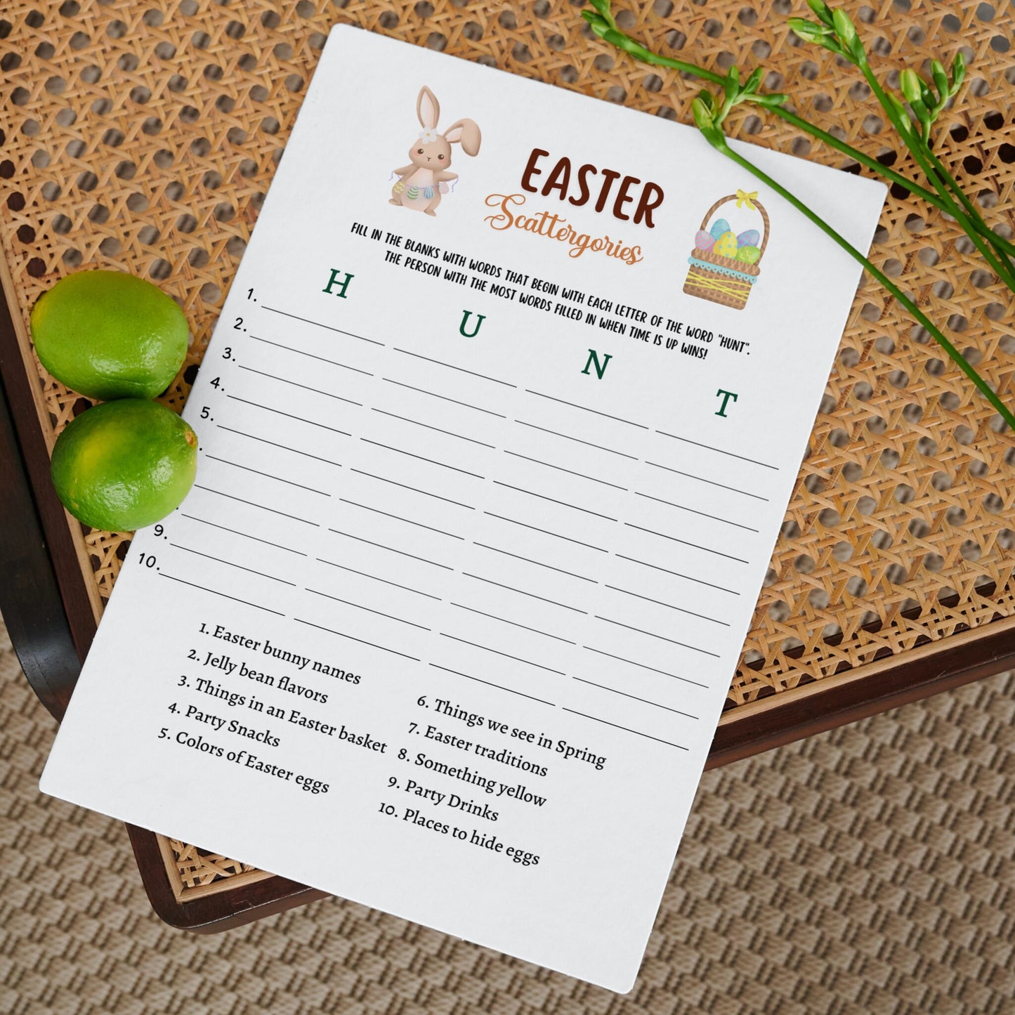 Easter Scattergories Game Printable, Easter Party Game, Easter Activity Kids, Easter Sunday Dinner Game Adults, Family Game, Classroom Game