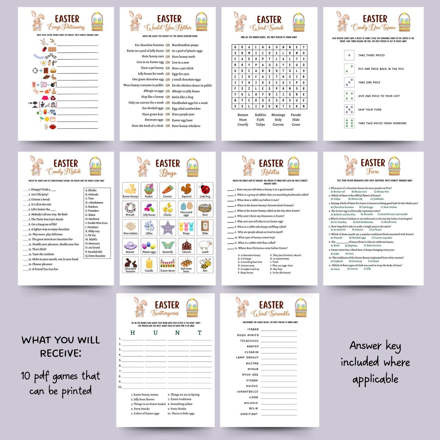 Easter Games Bundle Printable, Easter Activity Kids, Easter Party Games Adults, Easter Trivia, Family Games, Classroom Games, Easter Sunday