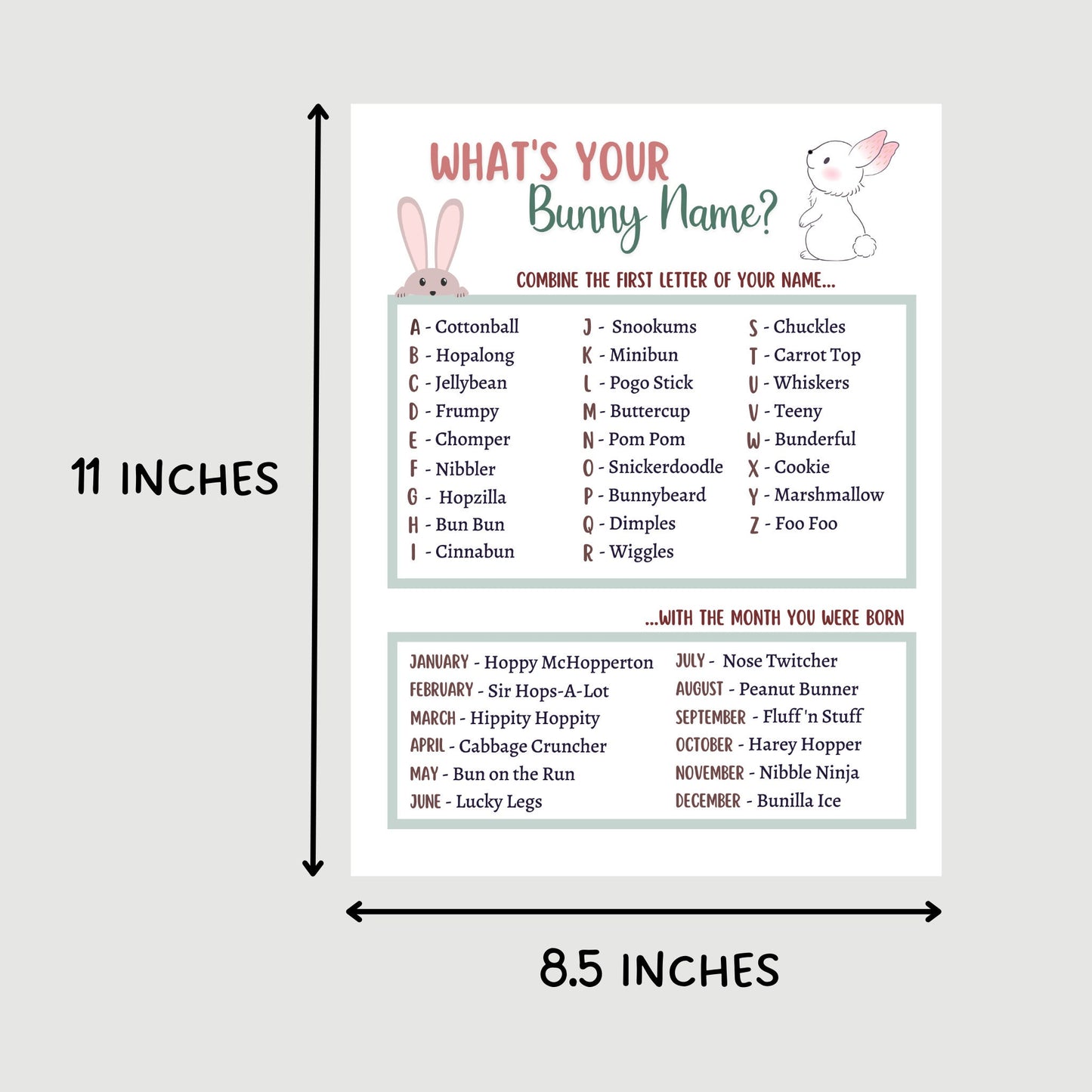 Whats Your Bunny Name Printable, Easter Bunny Name Game, Easter Party Games, Easter Activities Adults and Kids, Spring Games, Classroom Game