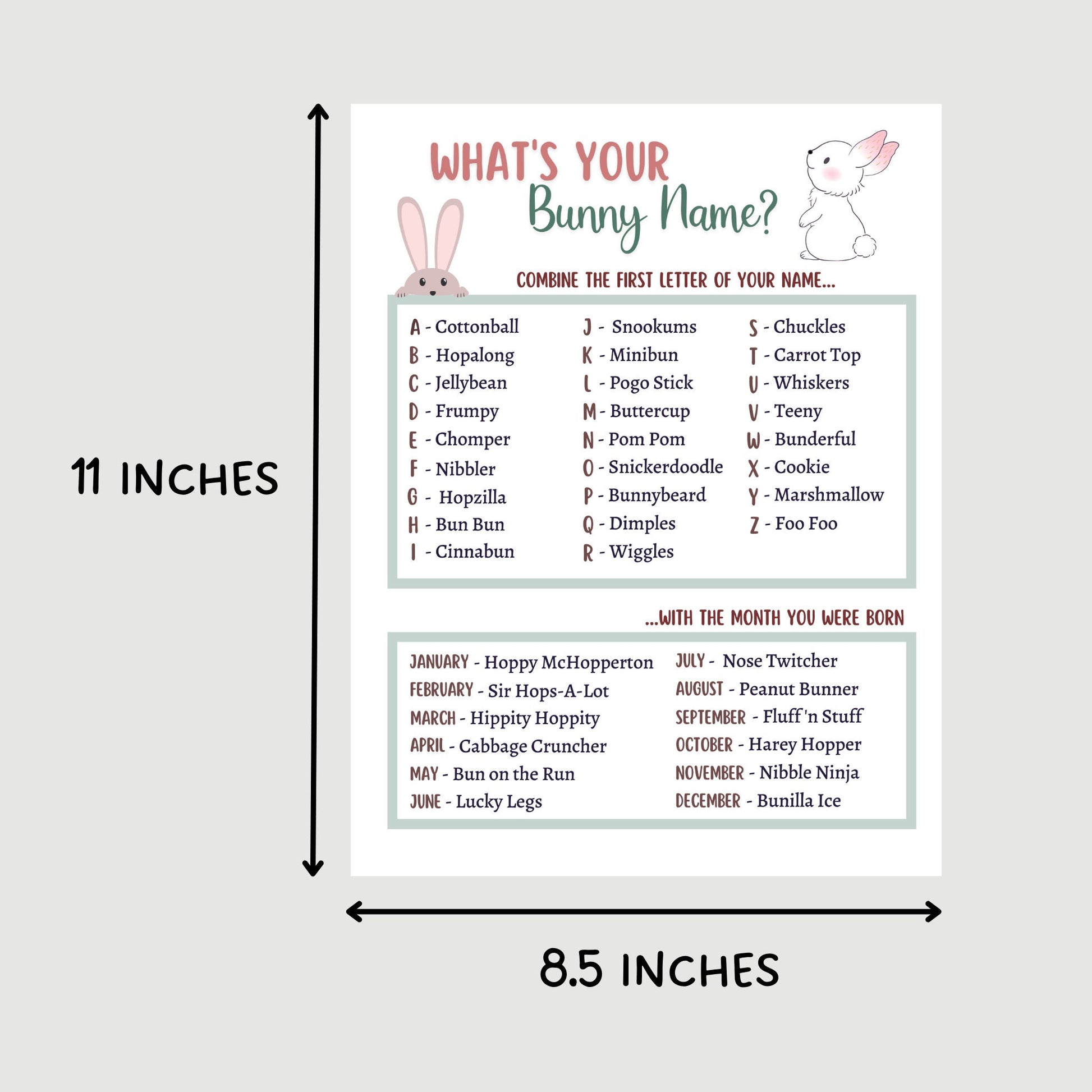 Whats Your Bunny Name Printable, Easter Bunny Name Game, Easter Party Games, Easter Activities Adults and Kids, Spring Games, Classroom Game