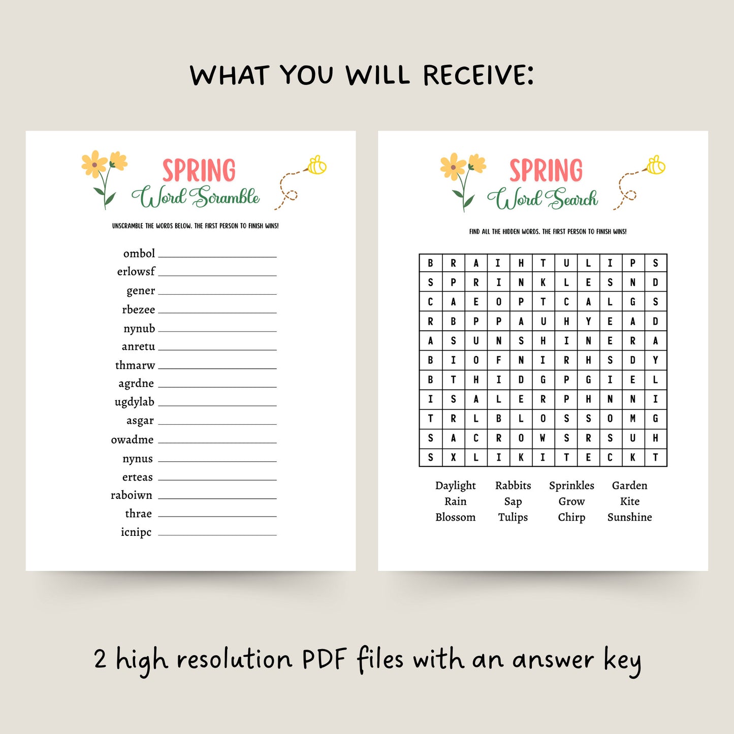 Spring Word Search Game Printable, Spring Activity Adults and Kids, Springtime Unscramble Party Game, Fun Family Group Game, Classroom Game