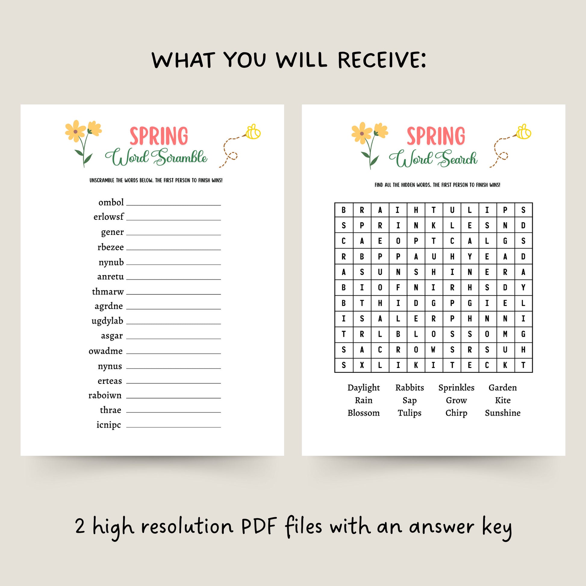 Spring Word Search Game Printable, Spring Activity Adults and Kids, Springtime Unscramble Party Game, Fun Family Group Game, Classroom Game