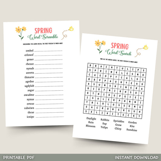 This Spring Word Search & Word Scramble game pack is printable & an instant download! It is perfect for your party or event & great to play with friends, family, adults & kids! Works great for an office party, dinner party, or fun classroom game.
