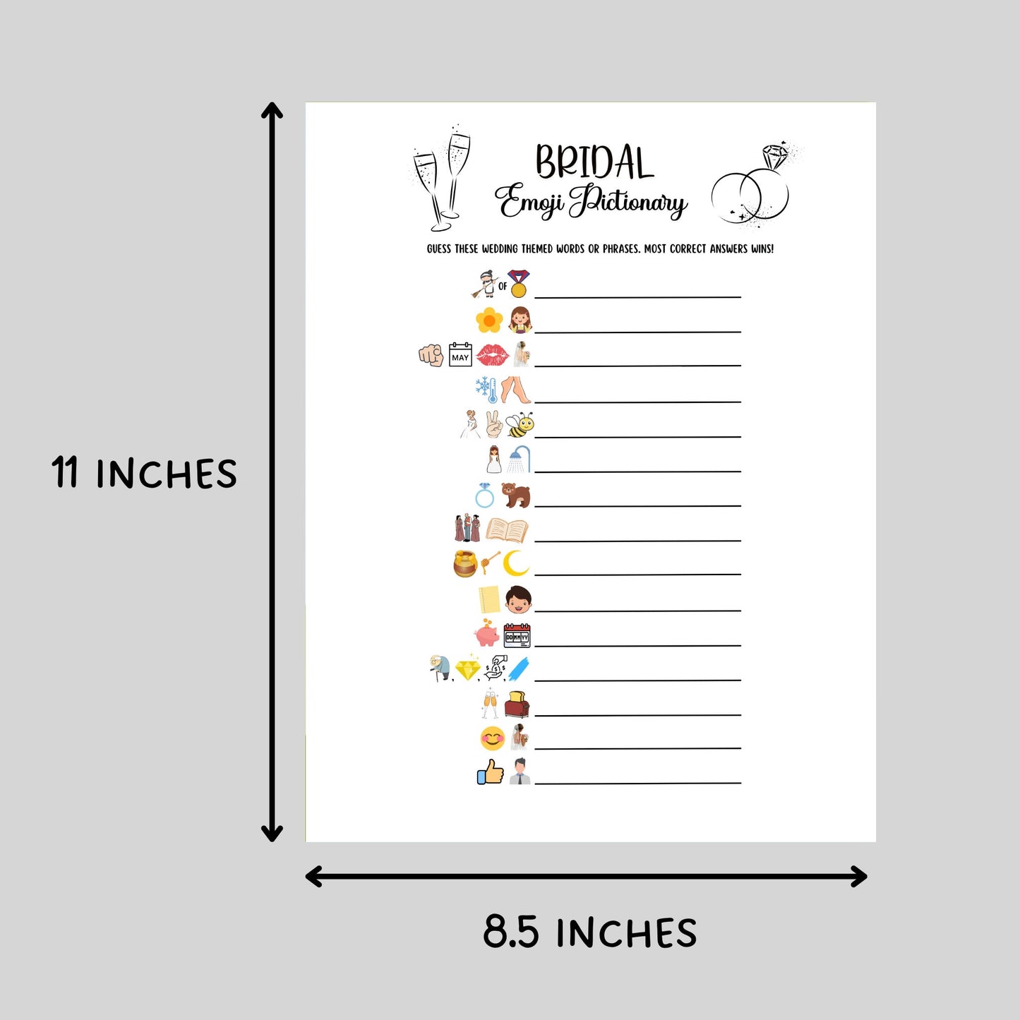 Bridal Shower Emoji Pictionary Printable, Bridal Party Game, Wedding Shower Icebreaker Game, Hen Party Game, Minimalist Bachelorette Ideas