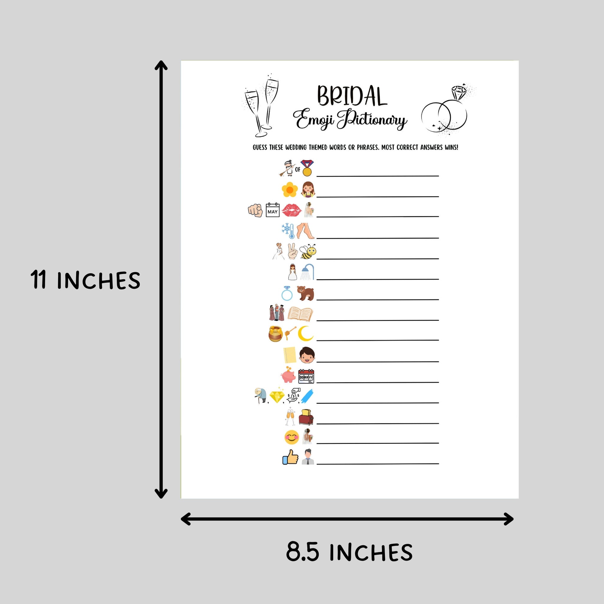 Bridal Shower Emoji Pictionary Printable, Bridal Party Game, Wedding Shower Icebreaker Game, Hen Party Game, Minimalist Bachelorette Ideas