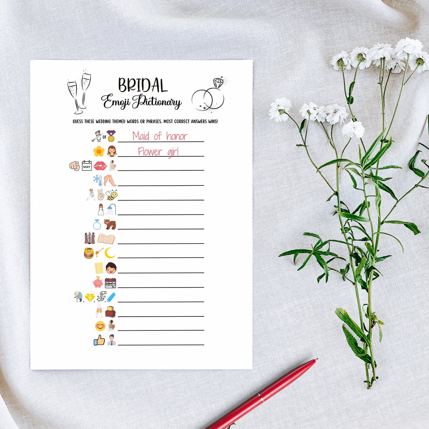 Bridal Shower Emoji Pictionary Printable, Bridal Party Game, Wedding Shower Icebreaker Game, Hen Party Game, Minimalist Bachelorette Ideas