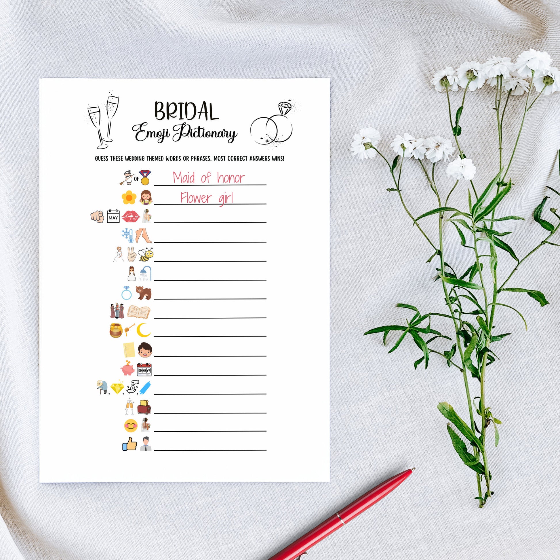 Bridal Shower Emoji Pictionary Printable, Bridal Party Game, Wedding Shower Icebreaker Game, Hen Party Game, Minimalist Bachelorette Ideas