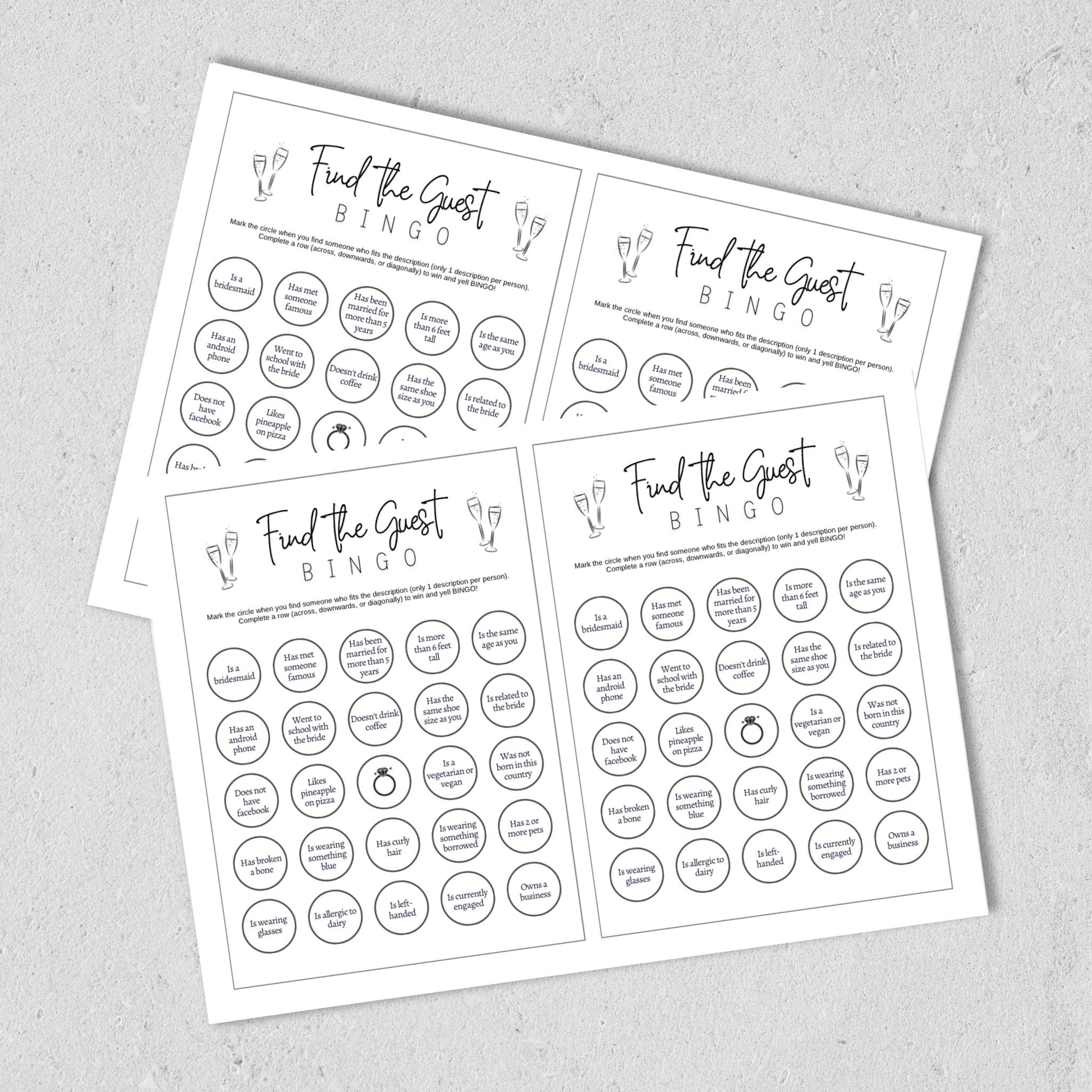 Find the Guest Bingo Game Printable, Bridal Shower Game, Hens Bachelorette Party, Minimalist Wedding Shower Ideas, Fun Icebreaker Game Cards