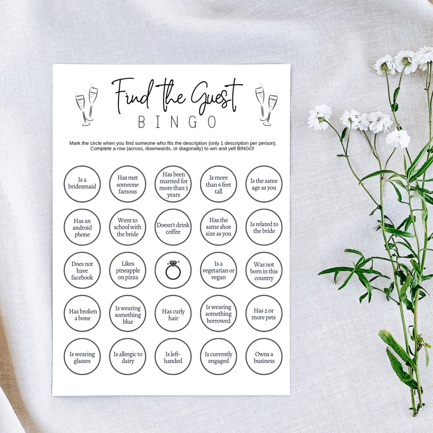 Find the Guest Bingo Game Printable, Bridal Shower Game, Hens Bachelorette Party, Minimalist Wedding Shower Ideas, Fun Icebreaker Game Cards