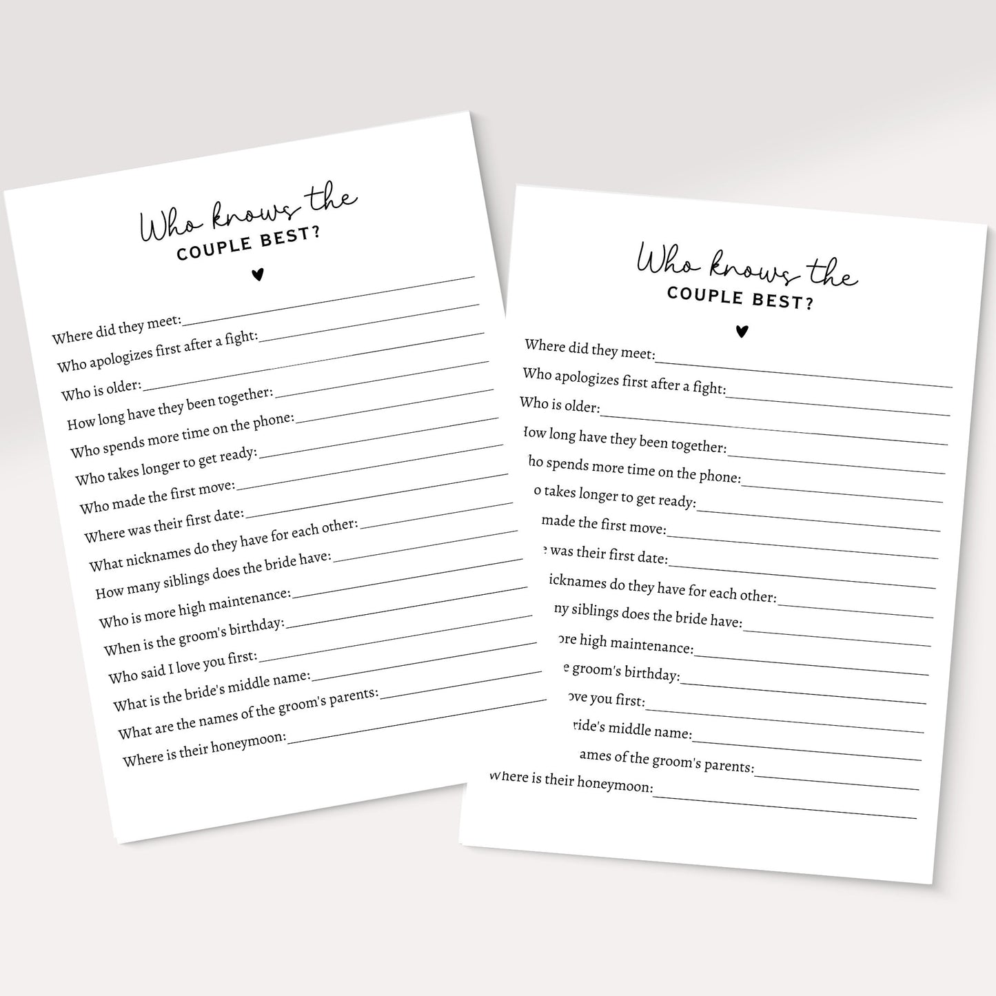 Who Knows The Couple Best Game, Printable Bridal Shower Game, Wedding Shower Idea, Newlyweds Minimalist Modern Game, Couple Trivia Quiz Card