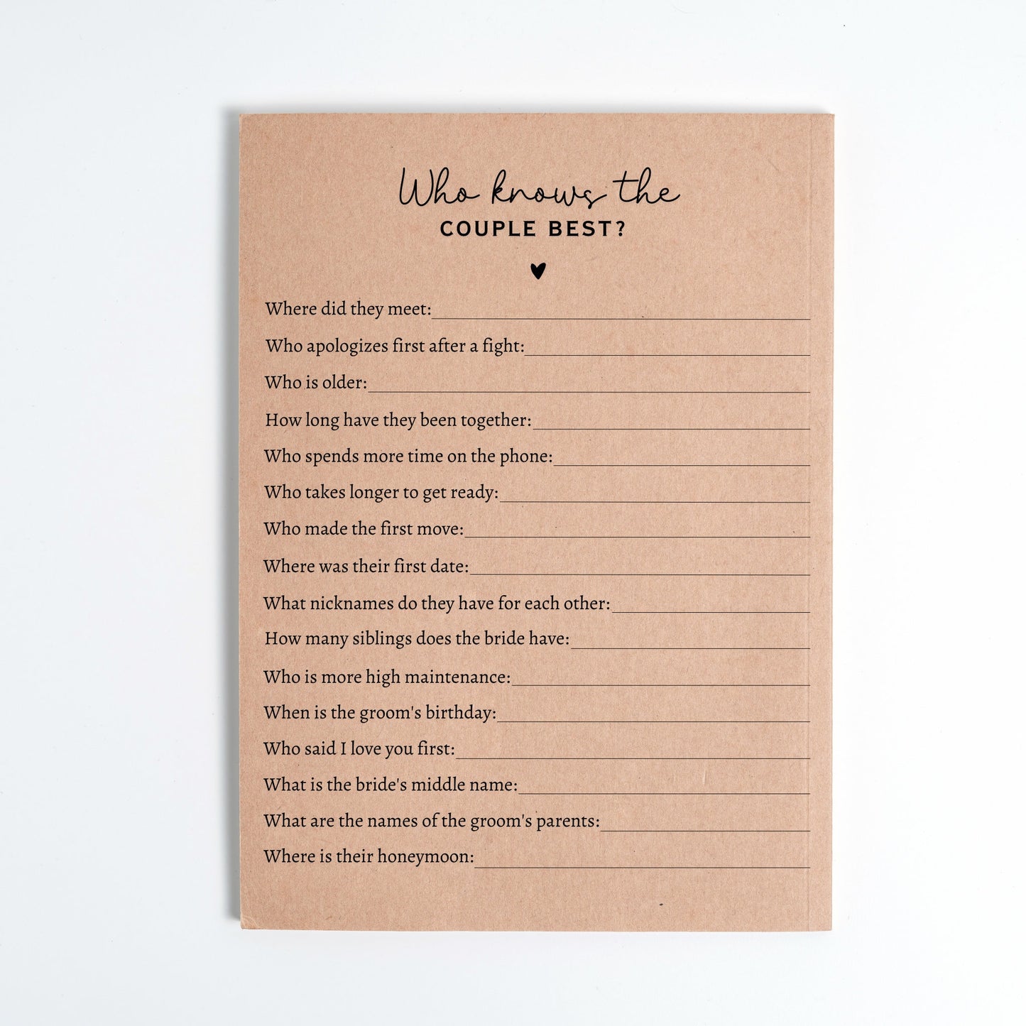 Who Knows The Couple Best Game, Printable Bridal Shower Game, Wedding Shower Idea, Newlyweds Minimalist Modern Game, Couple Trivia Quiz Card