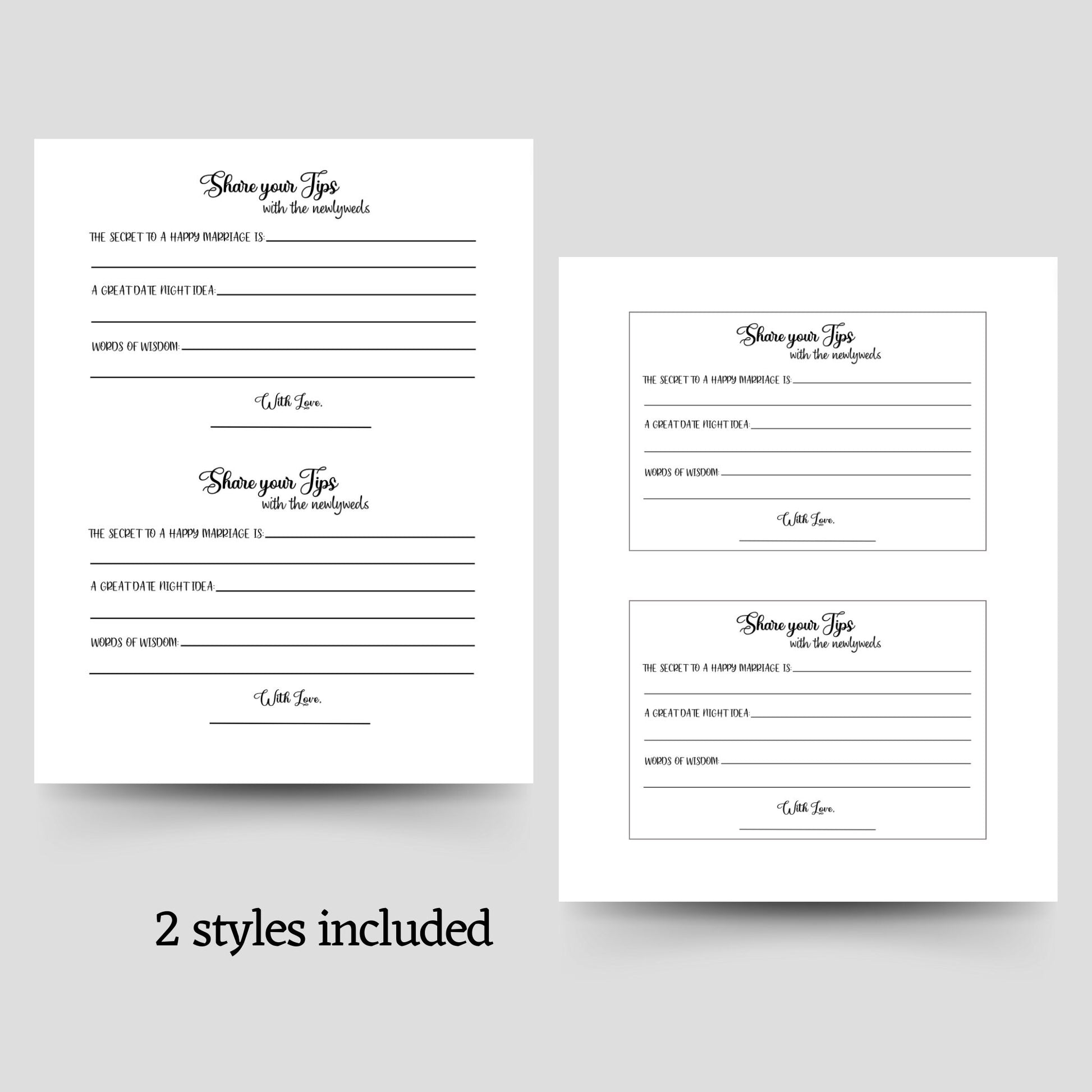 Wedding Advice And Wishes Card Printable, Minimalist Bridal Shower Party Game, Bride & Groom Wedding Shower, Couple Well Wishes Tip Jar Idea