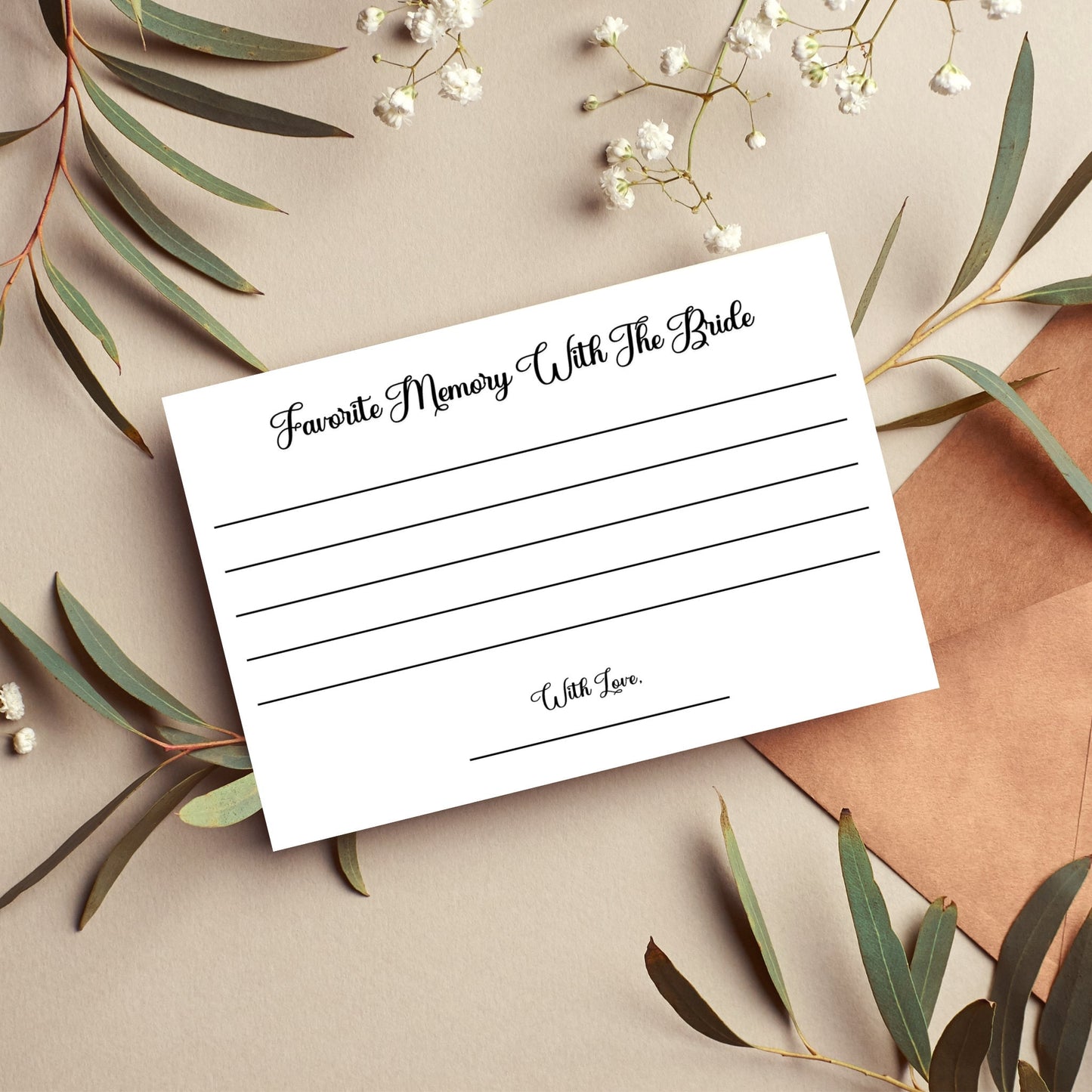 Bridal Shower Advice and Wishes Card Printable, Favorite Memory With the Bride, Minimalist Wedding Shower Party Games, Wedding Advice Card