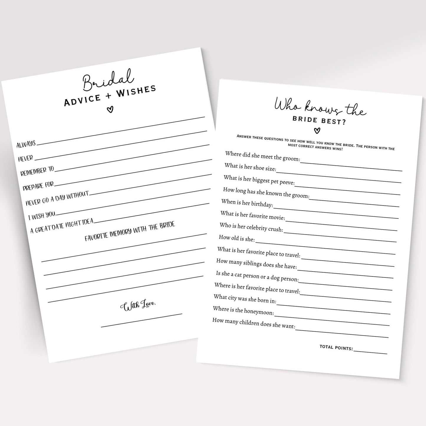 Bridal Shower Games Bundle Printable, Modern Minimalist Wedding Shower Party Games, Hen Party Icebreakers, Fun Bachelorette Party Ideas