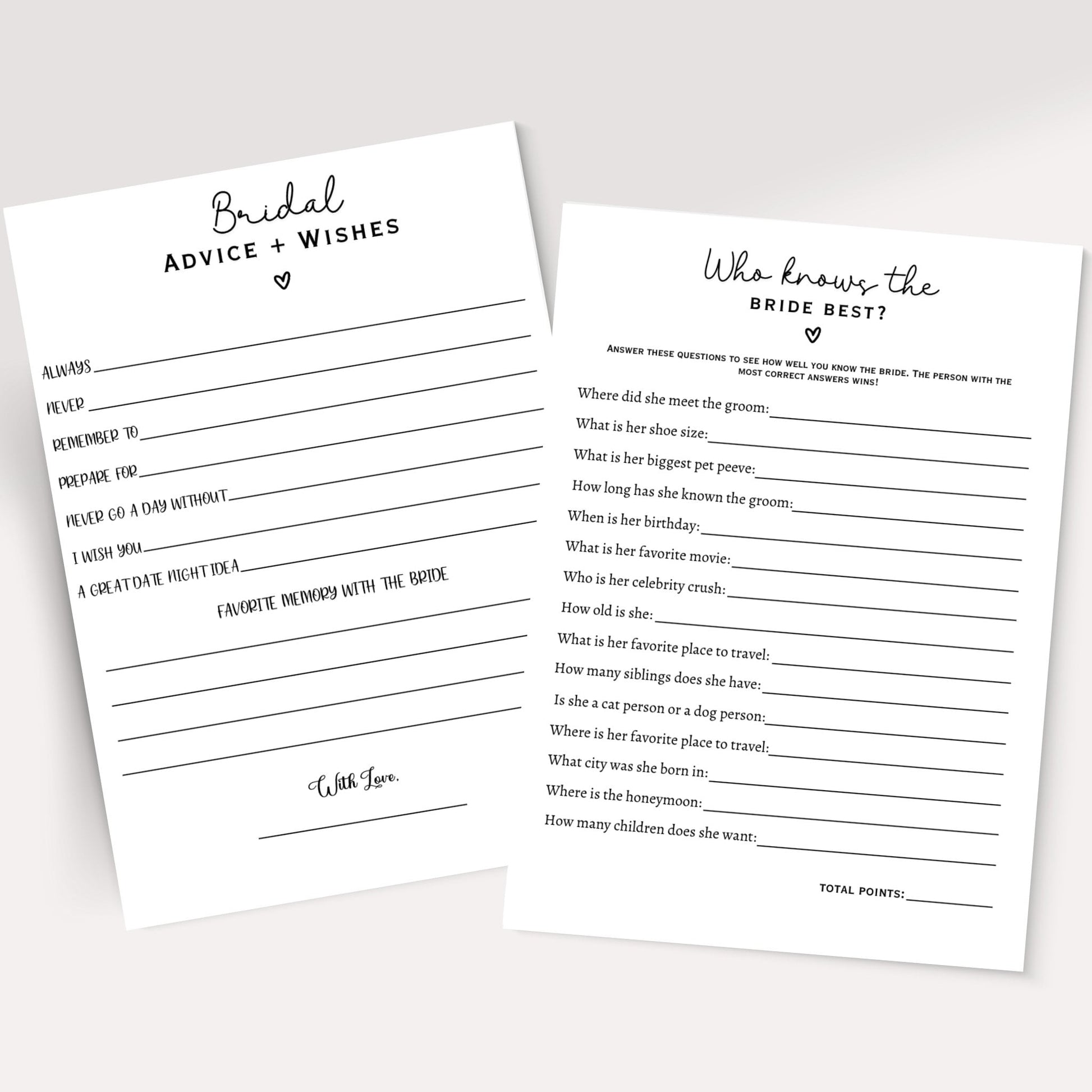 Bridal Shower Games Bundle Printable, Modern Minimalist Wedding Shower Party Games, Hen Party Icebreakers, Fun Bachelorette Party Ideas