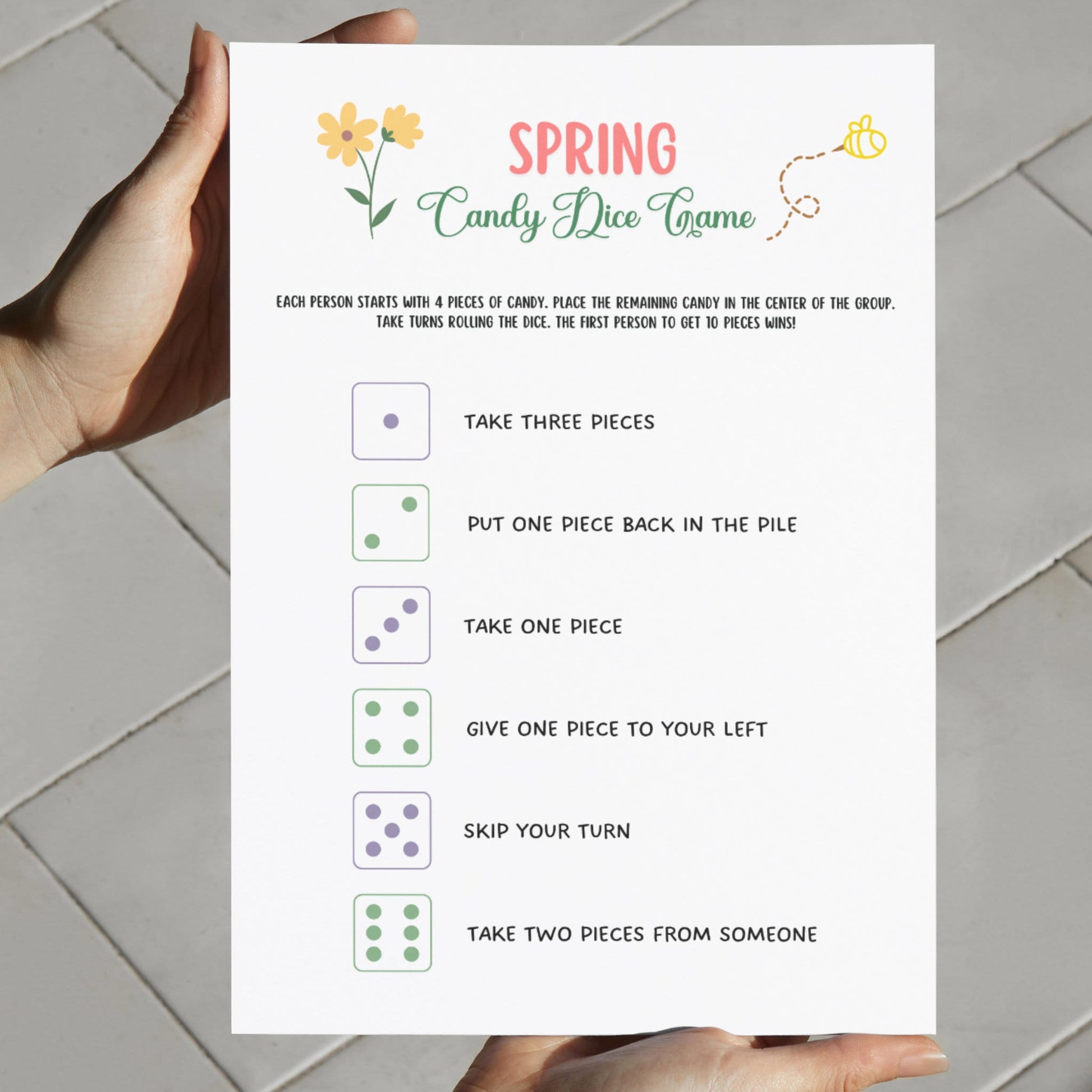 Spring Candy Dice Game Printable, Spring Activity Adults & Kids, Springtime Party Game, Family Group Game, Classroom Game, School Activities