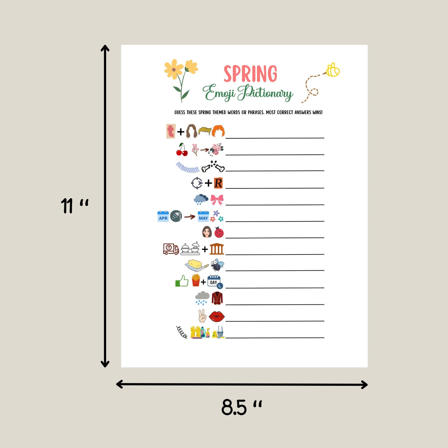 Spring Emoji Pictionary Game Printable, Spring Activities for Kids & Adults, Fun Springtime Party Games, Classroom Games, Family Games