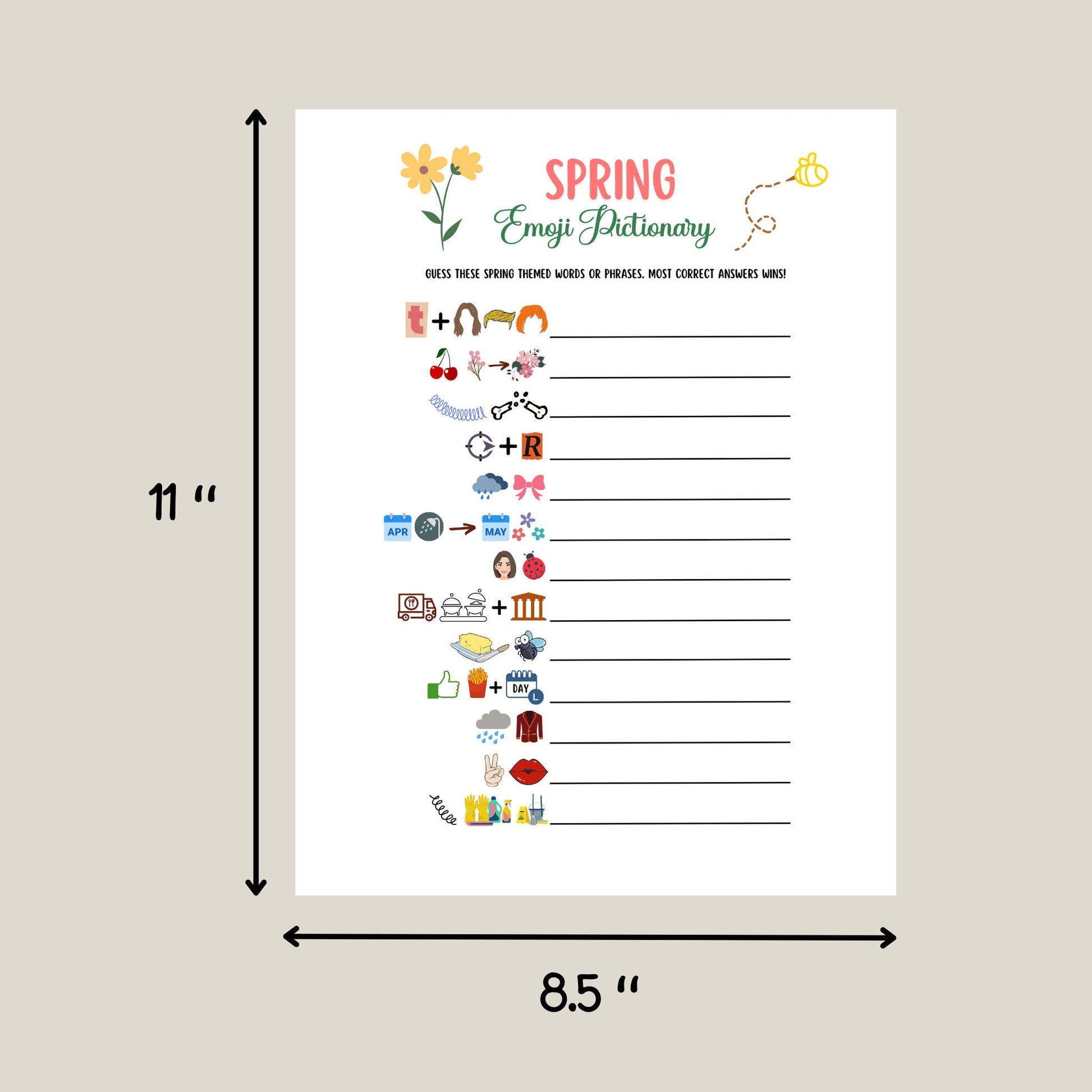 Spring Emoji Pictionary Game Printable, Spring Activities for Kids & Adults, Fun Springtime Party Games, Classroom Games, Family Games