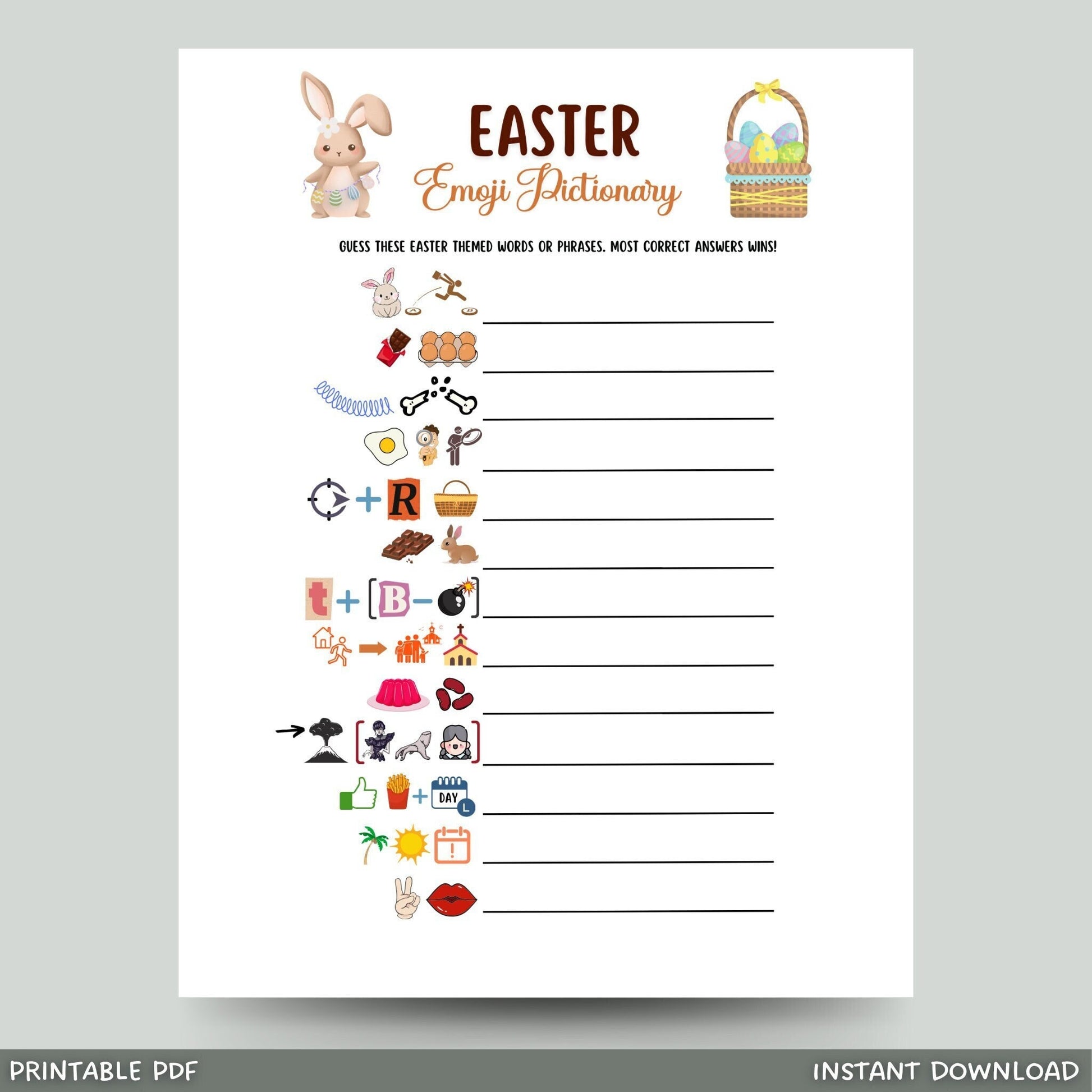 Easter Emoji Pictionary Printable, Easter Party Game for Kids, Easter Activity for Adults, Fun Family Game, Classroom Game, Easter Decor
