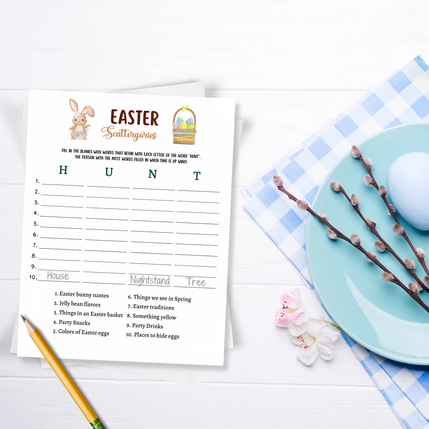 Easter Scattergories Game Printable, Easter Party Game, Easter Activity Kids, Easter Sunday Dinner Game Adults, Family Game, Classroom Game