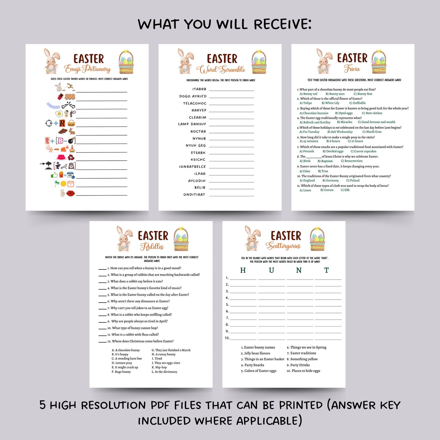 Easter Games Bundle Printable, Easter Party Games Adults, Easter Activity Kids, Easter Trivia, Family Games, Classroom Games, Easter Sunday