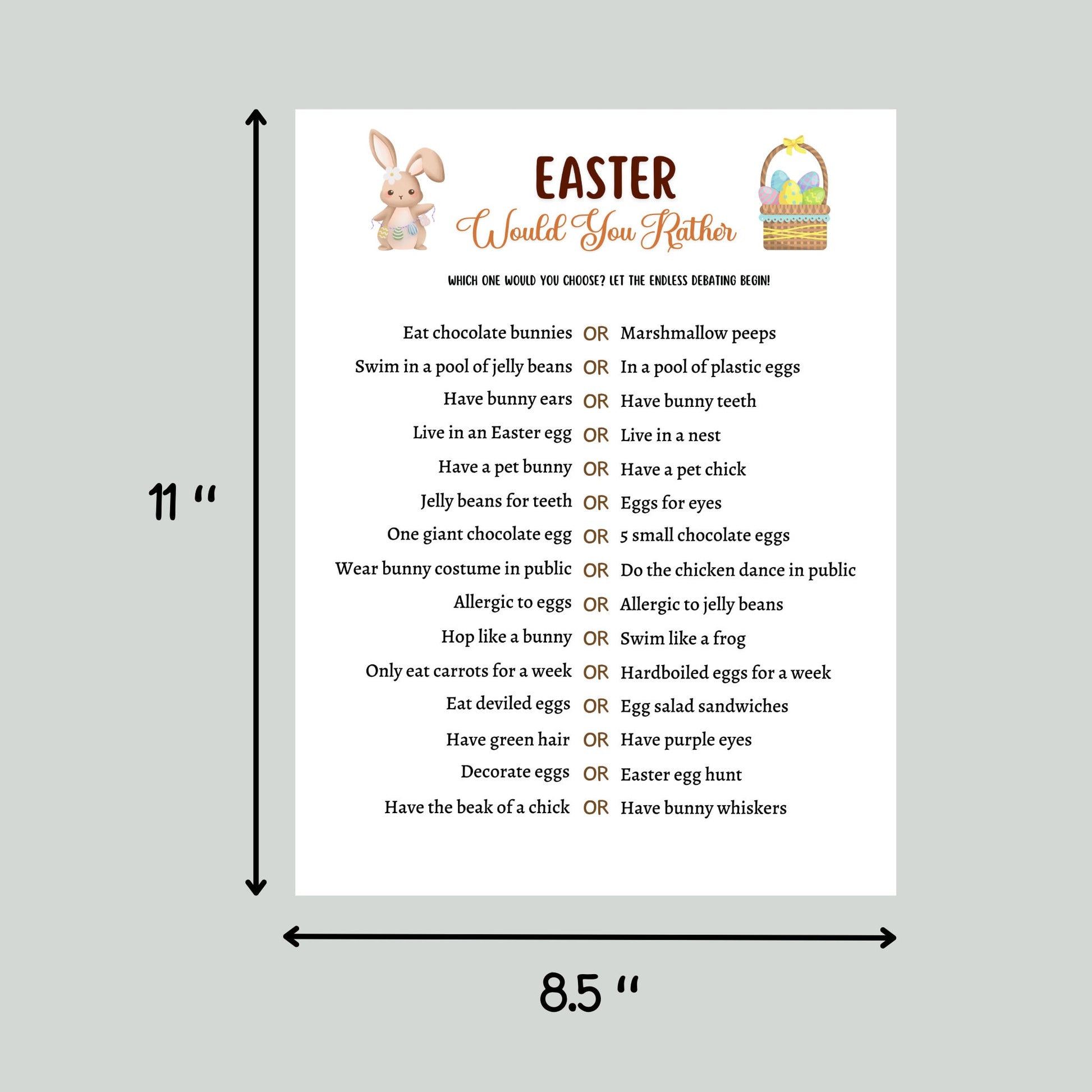 Easter Would You Rather Game Printable, This or That Easter Party Game, Kids Easter Activity, Fun Easter Dinner Game Adults, Easter Sunday