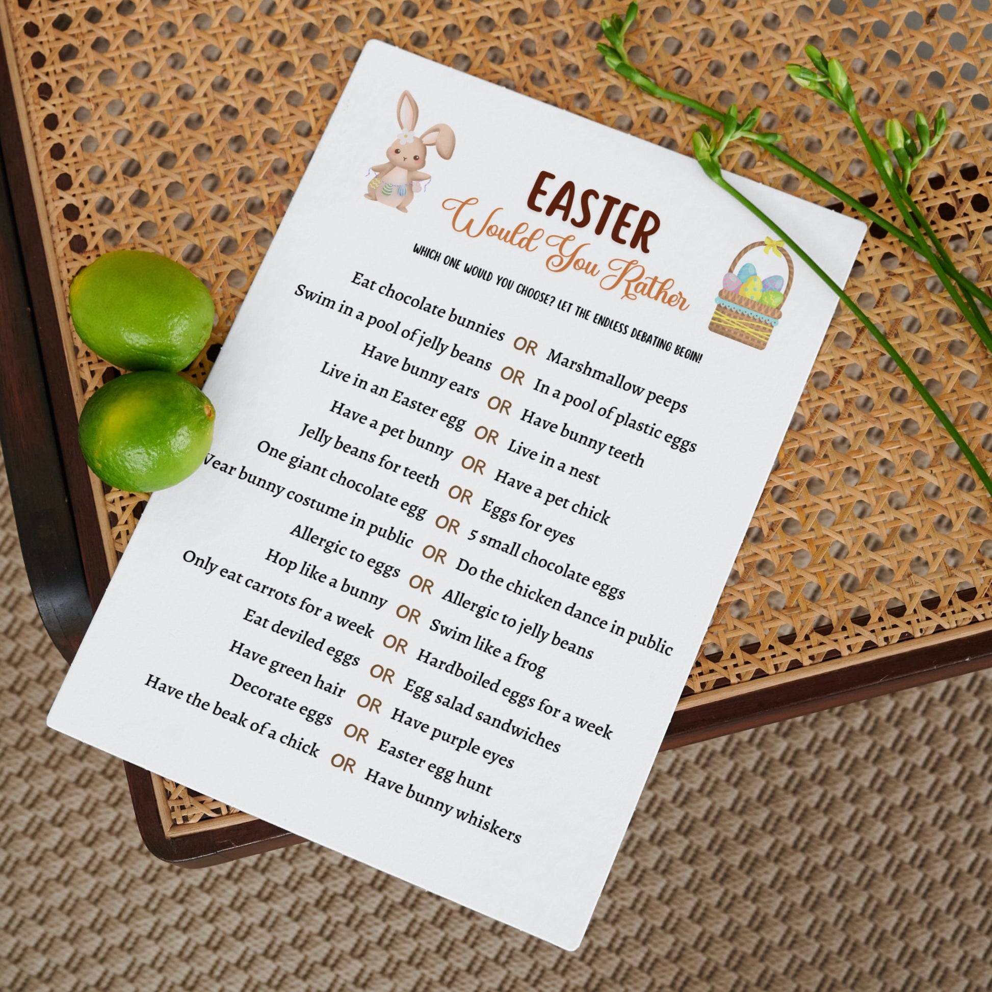 Easter Would You Rather Game Printable, This or That Easter Party Game, Kids Easter Activity, Fun Easter Dinner Game Adults, Easter Sunday
