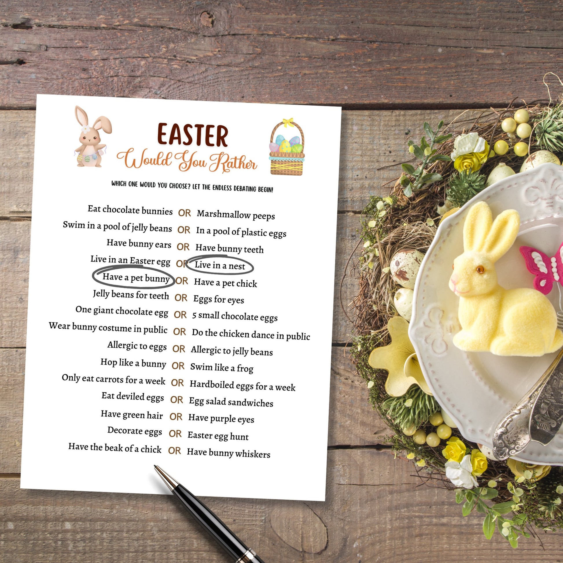 Easter Would You Rather Game Printable, This or That Easter Party Game, Kids Easter Activity, Fun Easter Dinner Game Adults, Easter Sunday