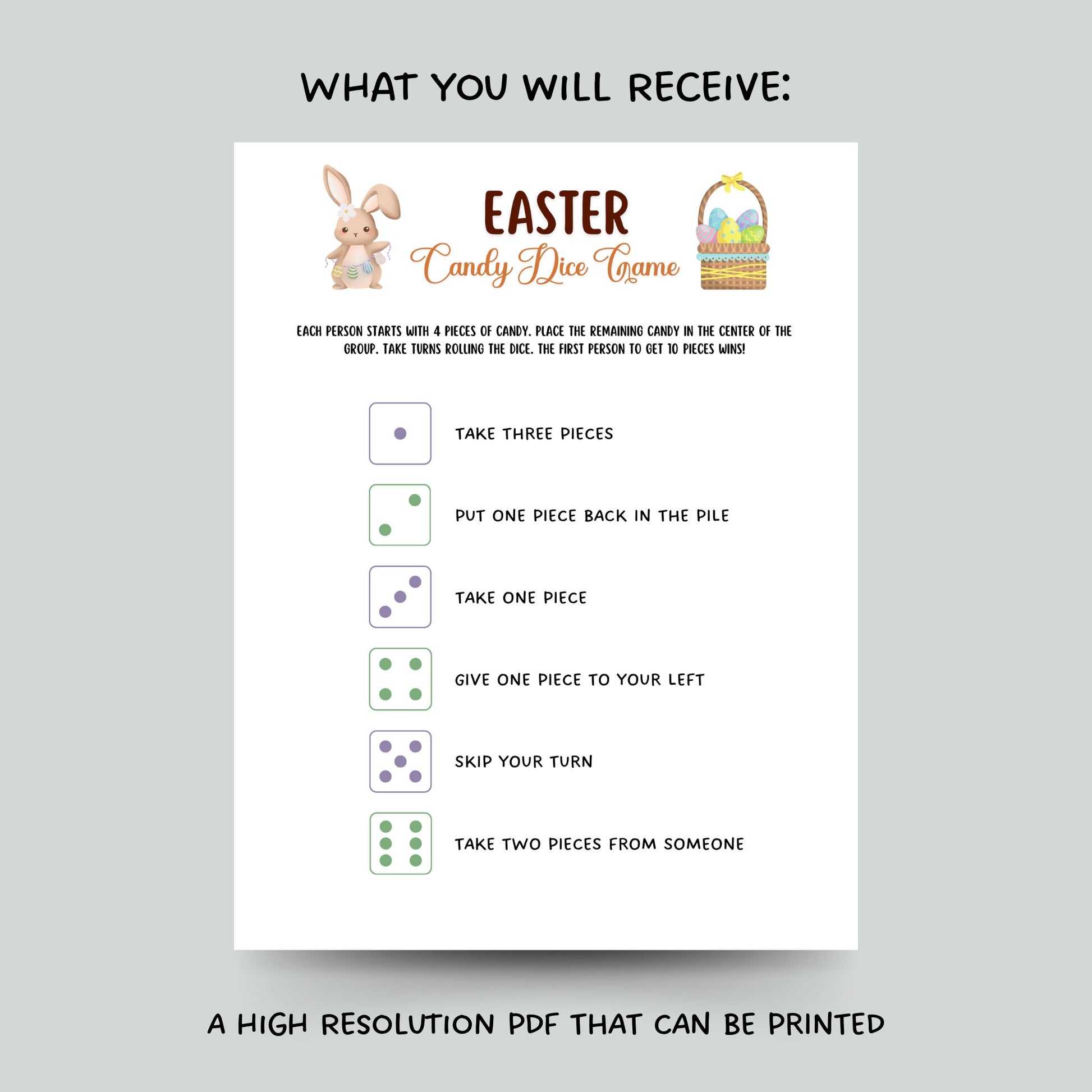 Easter Candy Dice Game Printable, Easter Egg Exchange Party Game, Easter Activity Kids, Easter Dice Game, Family Group Game, Classroom Game