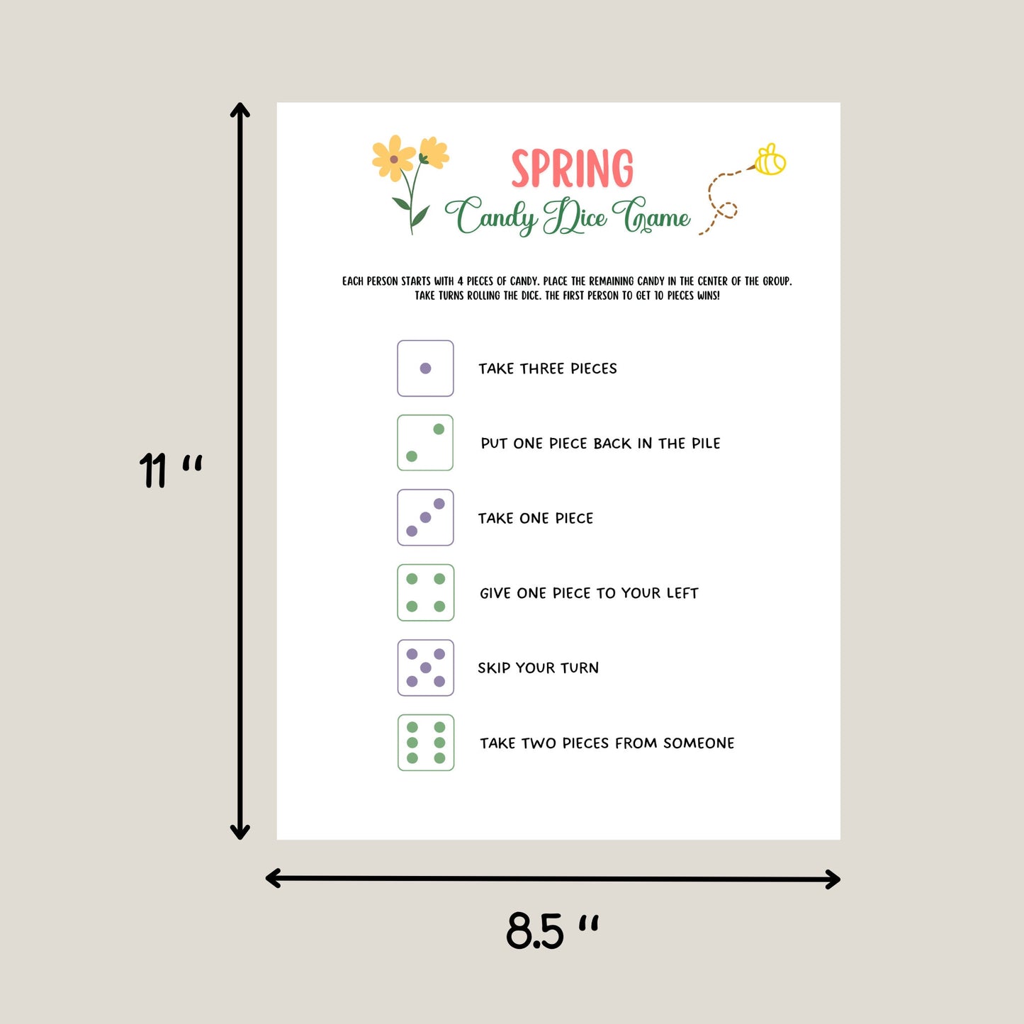 Spring Candy Dice Game Printable, Spring Activity Adults & Kids, Springtime Party Game, Family Group Game, Classroom Game, School Activities