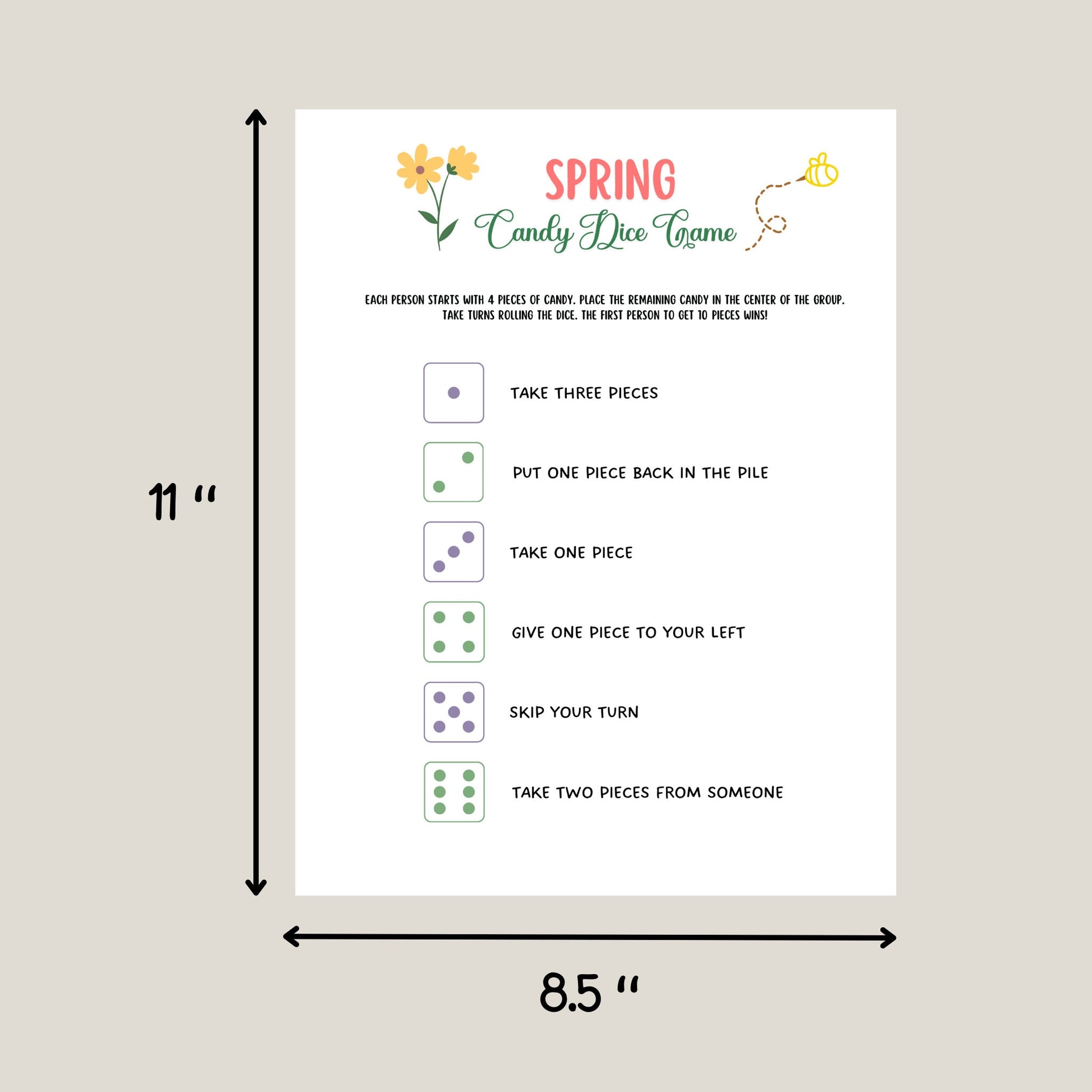 Spring Candy Dice Game Printable, Spring Activity Adults & Kids, Springtime Party Game, Family Group Game, Classroom Game, School Activities
