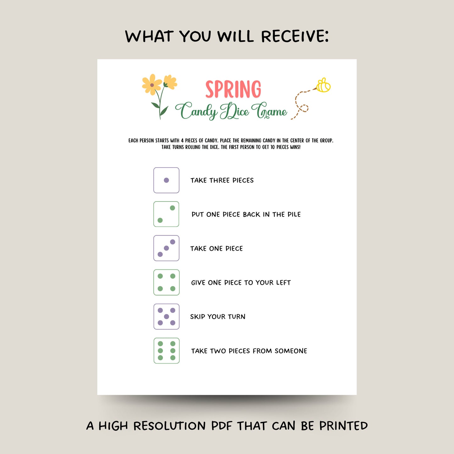 Spring Candy Dice Game Printable, Spring Activity Adults & Kids, Springtime Party Game, Family Group Game, Classroom Game, School Activities