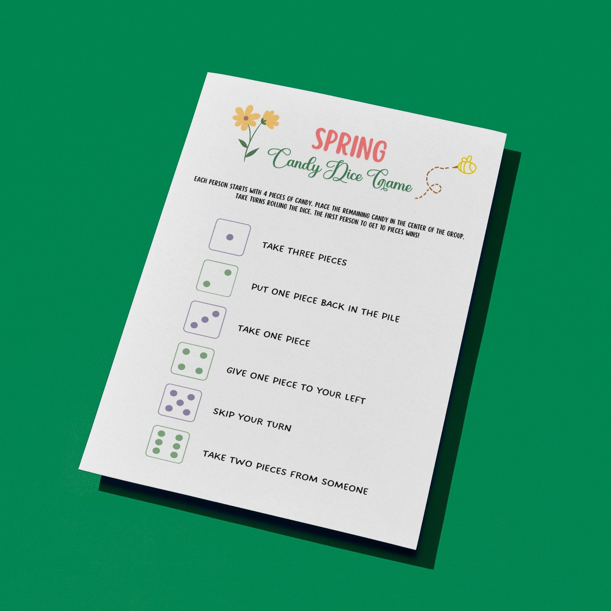 Spring Candy Dice Game Printable, Spring Activity Adults & Kids, Springtime Party Game, Family Group Game, Classroom Game, School Activities