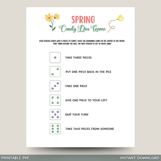 This Spring Candy Dice Game is printable & an instant download! It is great to play with your friends & family! Whether it is for an office party, dinner party, or classroom game it is sure to impress everyone & works great for adults and kids!