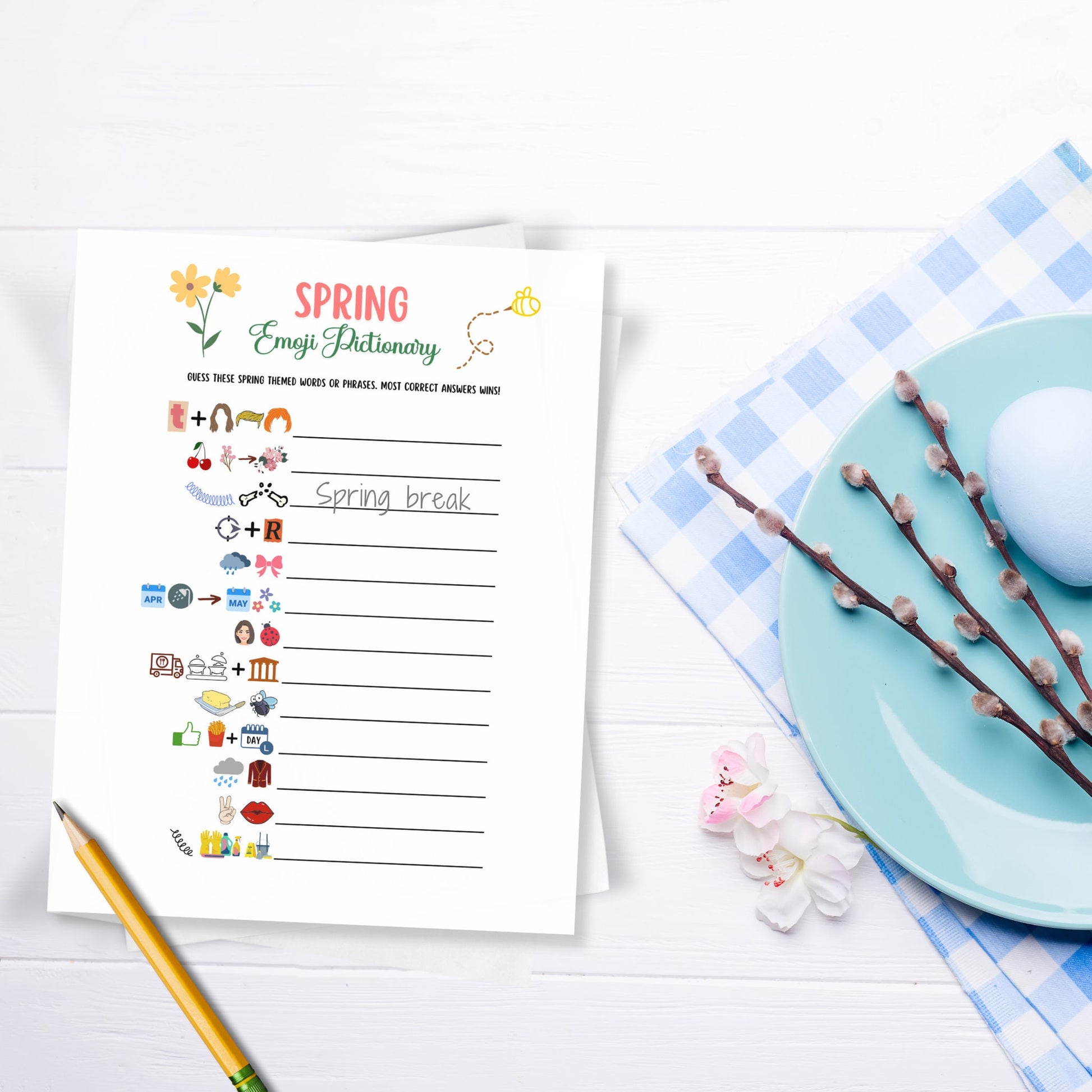 Spring Emoji Pictionary Game Printable, Spring Activities for Kids & Adults, Fun Springtime Party Games, Classroom Games, Family Games
