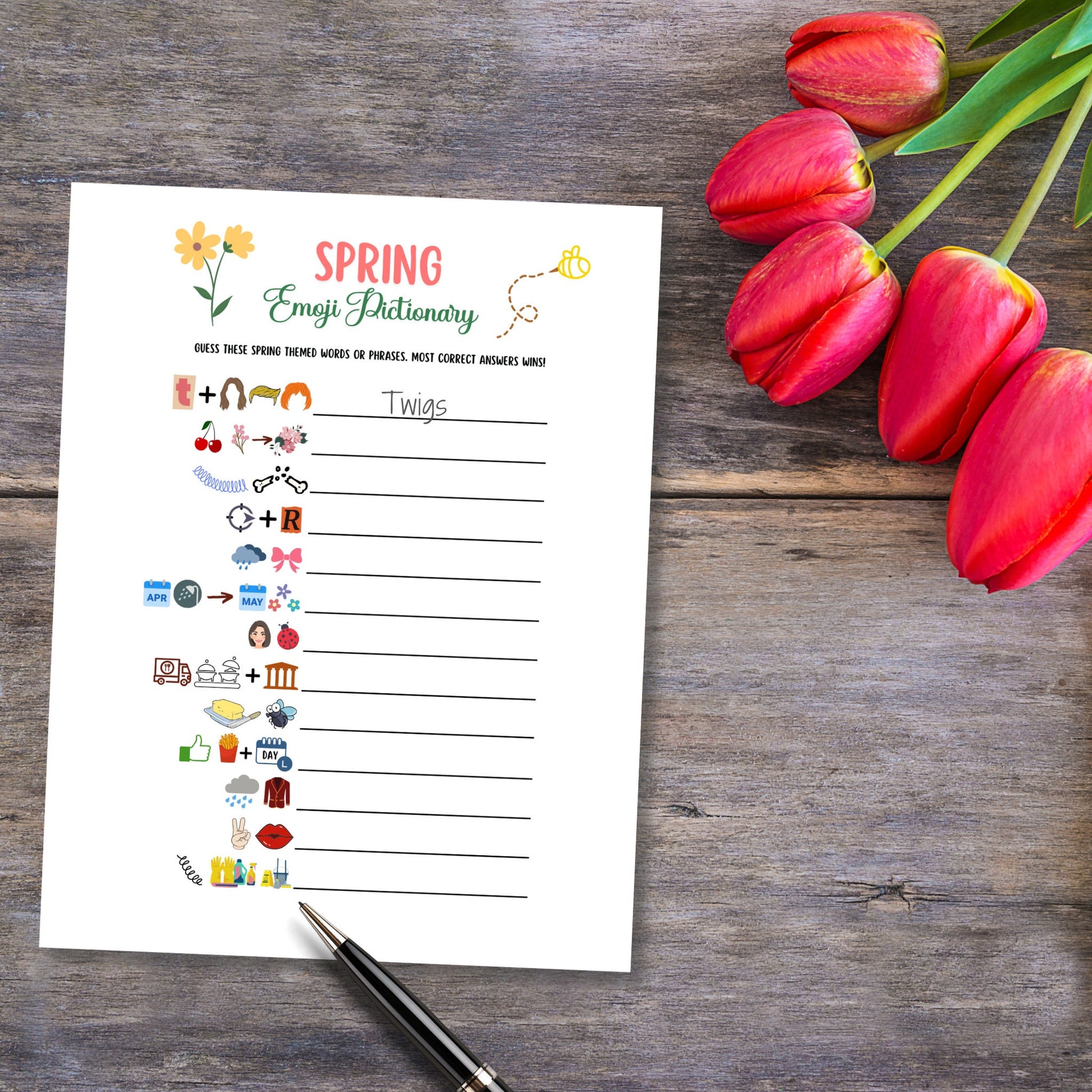 Spring Emoji Pictionary Game Printable, Spring Activities for Kids & Adults, Fun Springtime Party Games, Classroom Games, Family Games