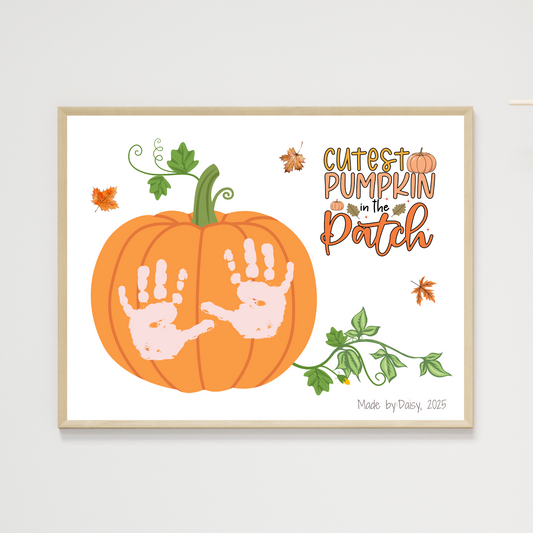 Pumpkin Handprint Craft Printable, Fall Activity DIY Art for Kids