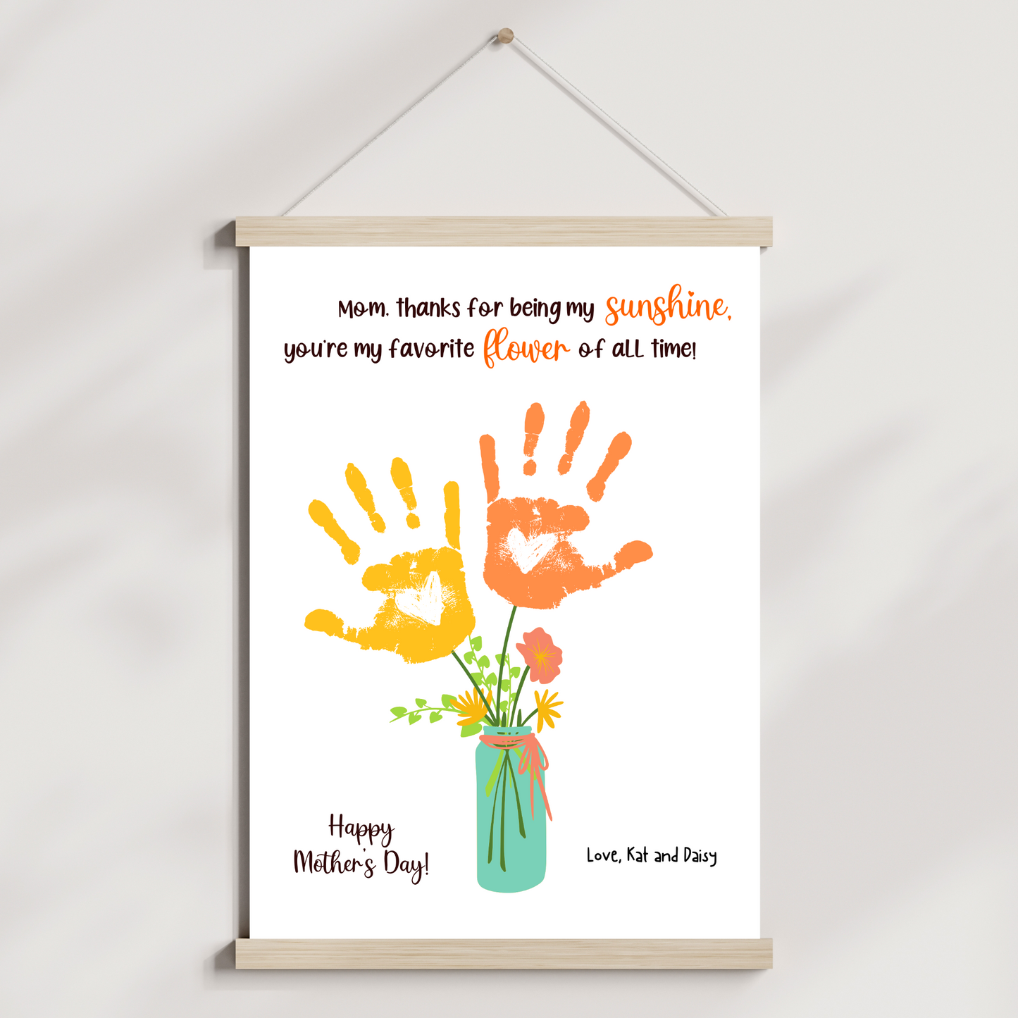 Mothers Day Handprint Flower Bouquet Craft for Kids Printable, Card Art Activity Personalized Mom Birthday Gift