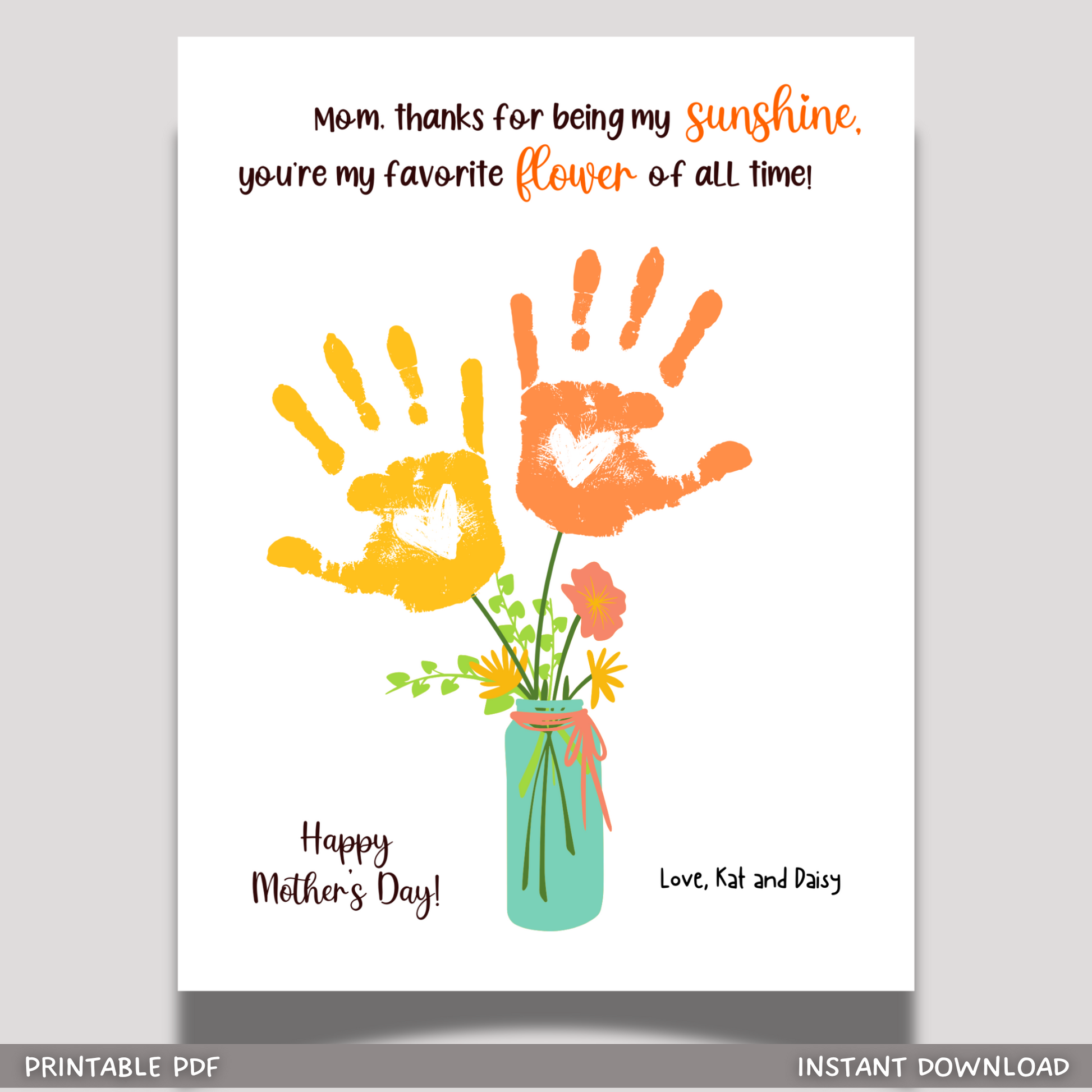 Mother's Day Handprint Flower Bouquet Mothers Day Handprint Flower Bouquet Craft For Kids Printable, Mom