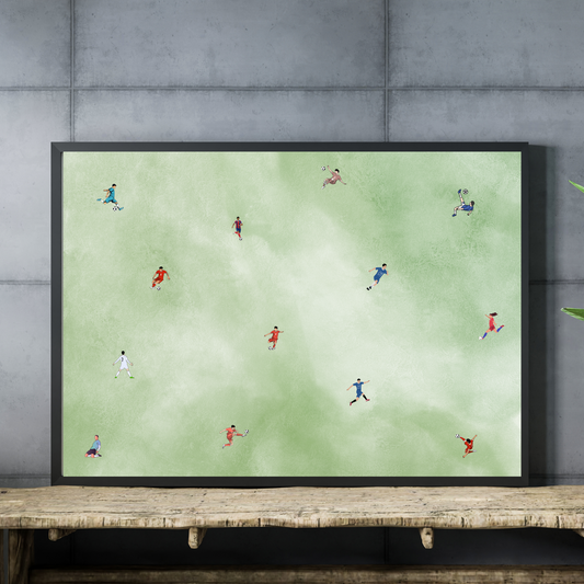 Soccer Wall Art Print Minimalist Tiny Players Poster